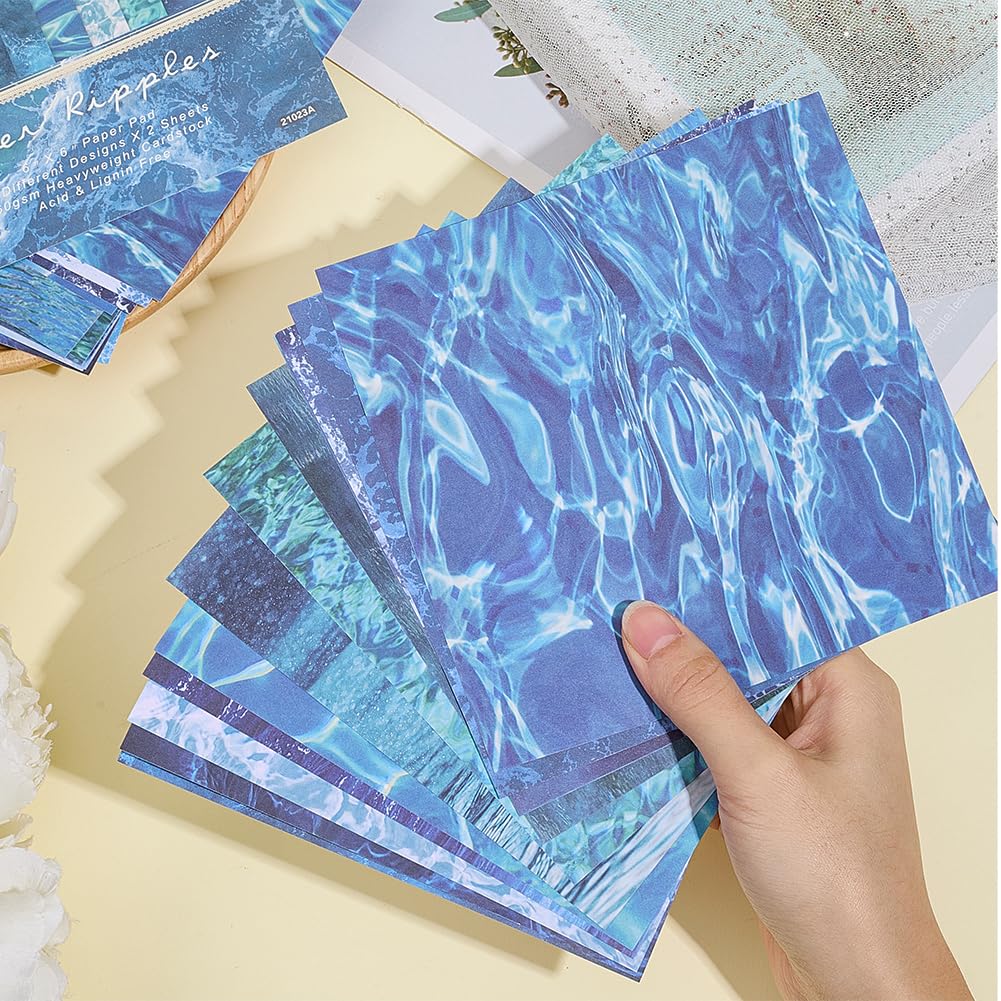 CRASPIRE 24Pcs 12 Style Water Texture Background Scrapbook Paper Pad 15x15cm Cadet Blue Sea Ocean Patterned Greeting Cardstock Decorative Sheets for Album Scrapbooking Journal Cards DIY Making Decor - Image 3