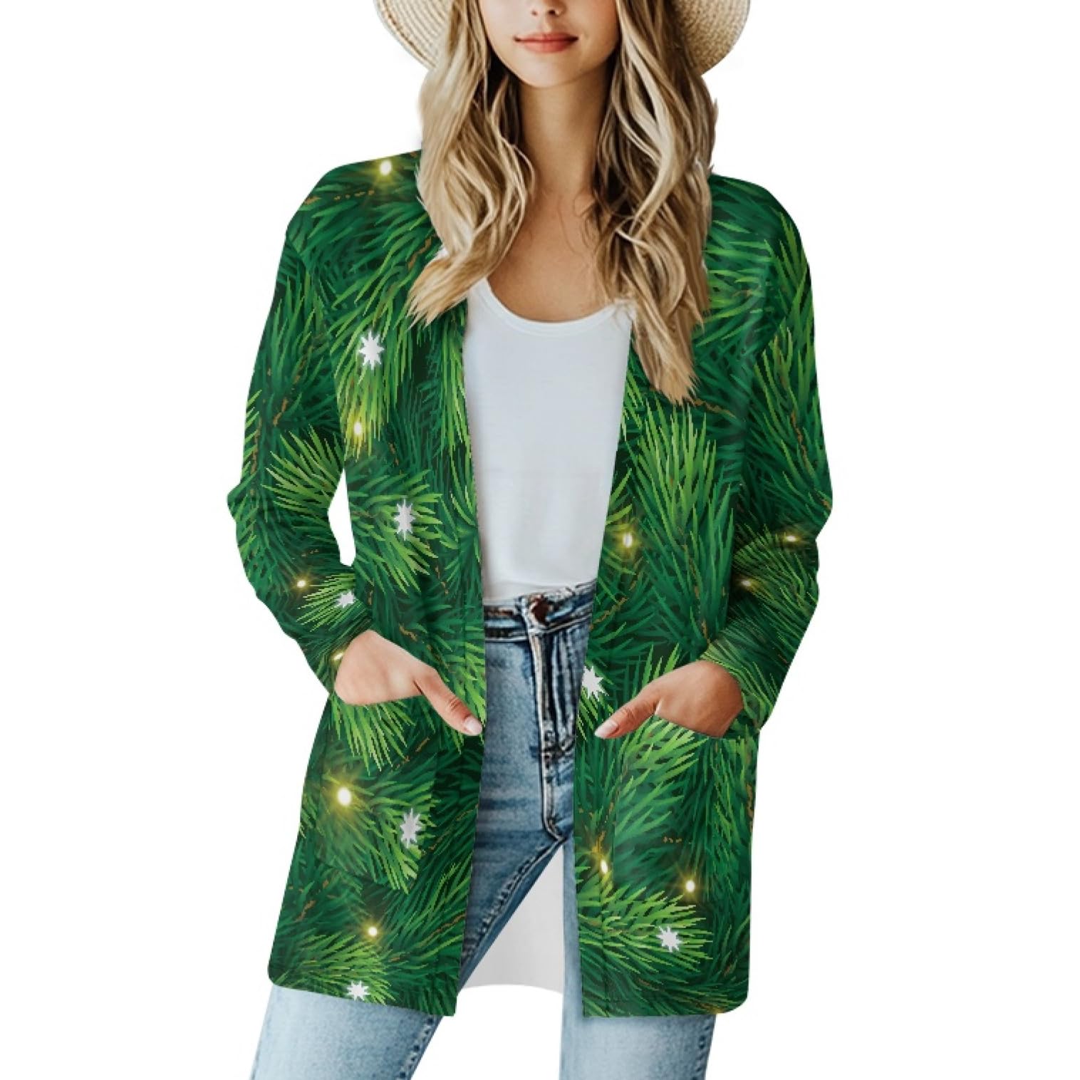 Fall Maple Leaf Cardigan Sweaters for Women Long Sleeve Cardigan Soft Drape Open Front Dusters V-Neck Jackets Dressy