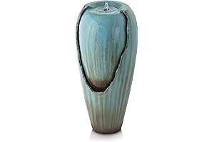 Alpine Corporation Outdoor Floor Antique Jar Water Fountain with LED Lights - 33" - Turqoise