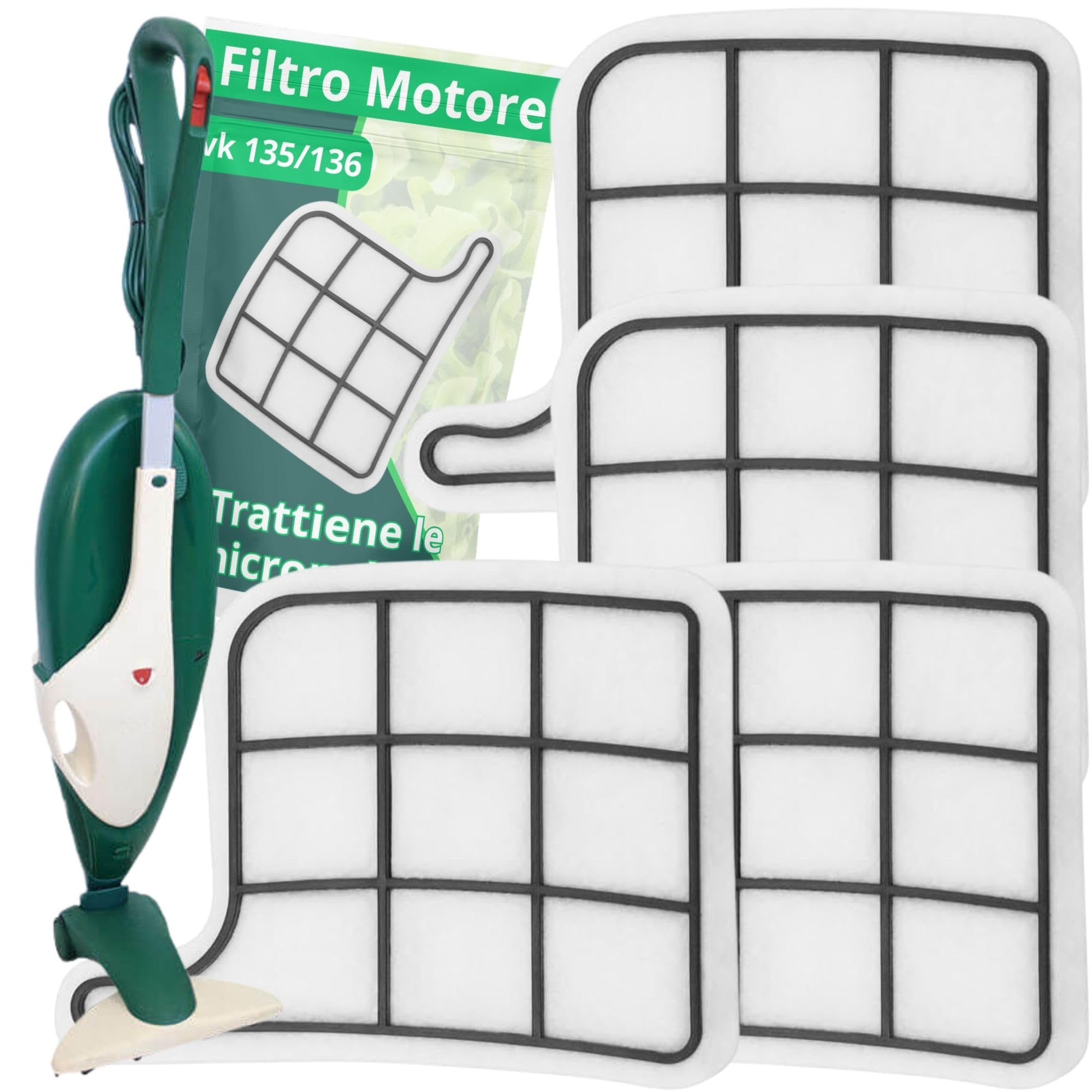NAMAI - Set di 4 Filtro Folletto VK135/136, Ricambi 100% Compatibili, Resistenti e Antibatterici, Filtri Folletto VK135, Ricambi Folletto (4 PZ)