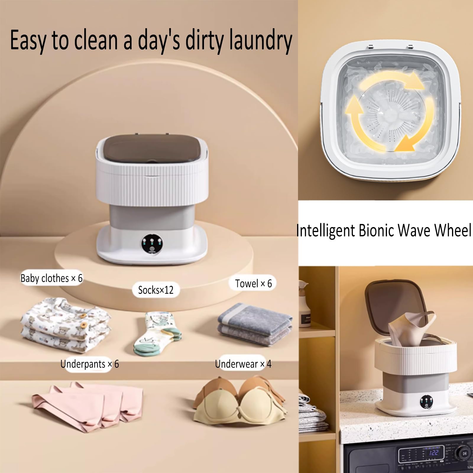 Kleine Draagbare Wasmachine, Multifunctionele Wasmachine met Grote Capaciteit, Opvouwbare Wasmachine met Zacht Centrifugeren voor Slaapzaal Camping (GREEN