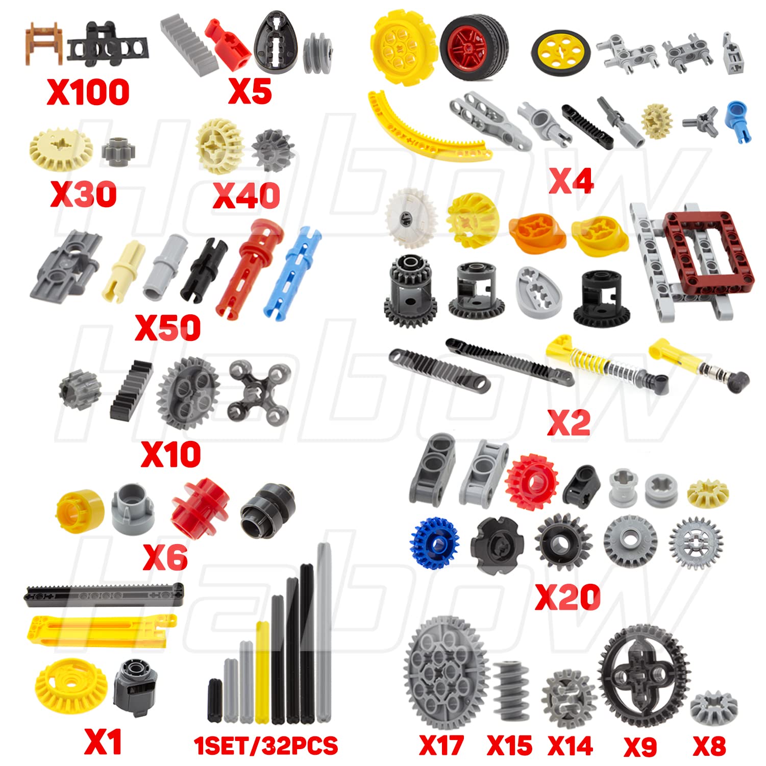 Habow 1085pcs Technic-Parts Gears-Axle-Pin-Connector Compatible with Mainstream building block brand Shock bsorber Wheels Chain Link Frame Joints Cam Worm Cogs Steering Differential Kit - Image 2