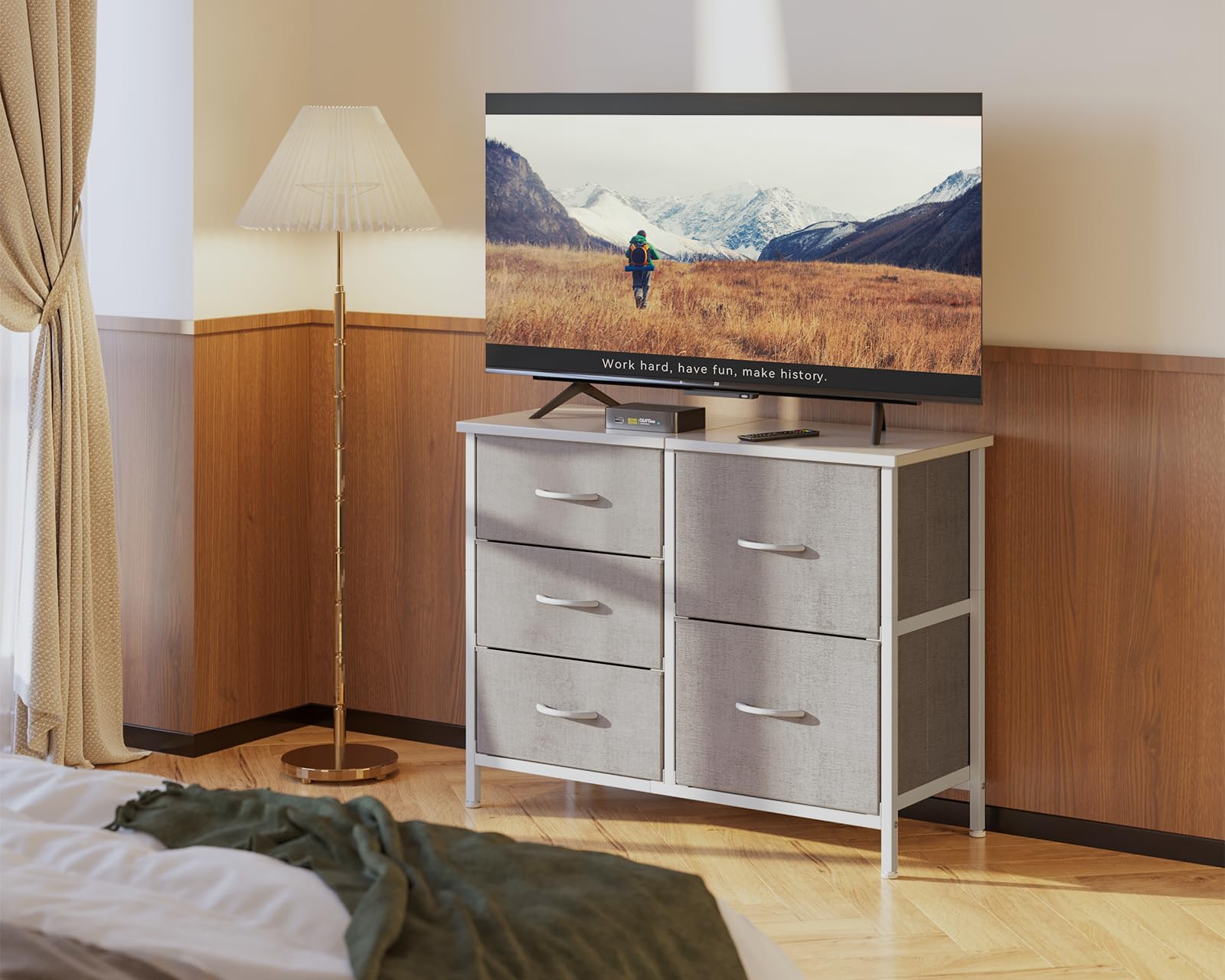 Coleshome Cassettiera Camera da Letto, Cassettiera Piccola Utilizzo Piano in Legno, Robusta Struttura in Acciaio, Adatta per Camera da Letto e Soggiorno, 76 x 29 x 60 cm, Grigio Chiaro