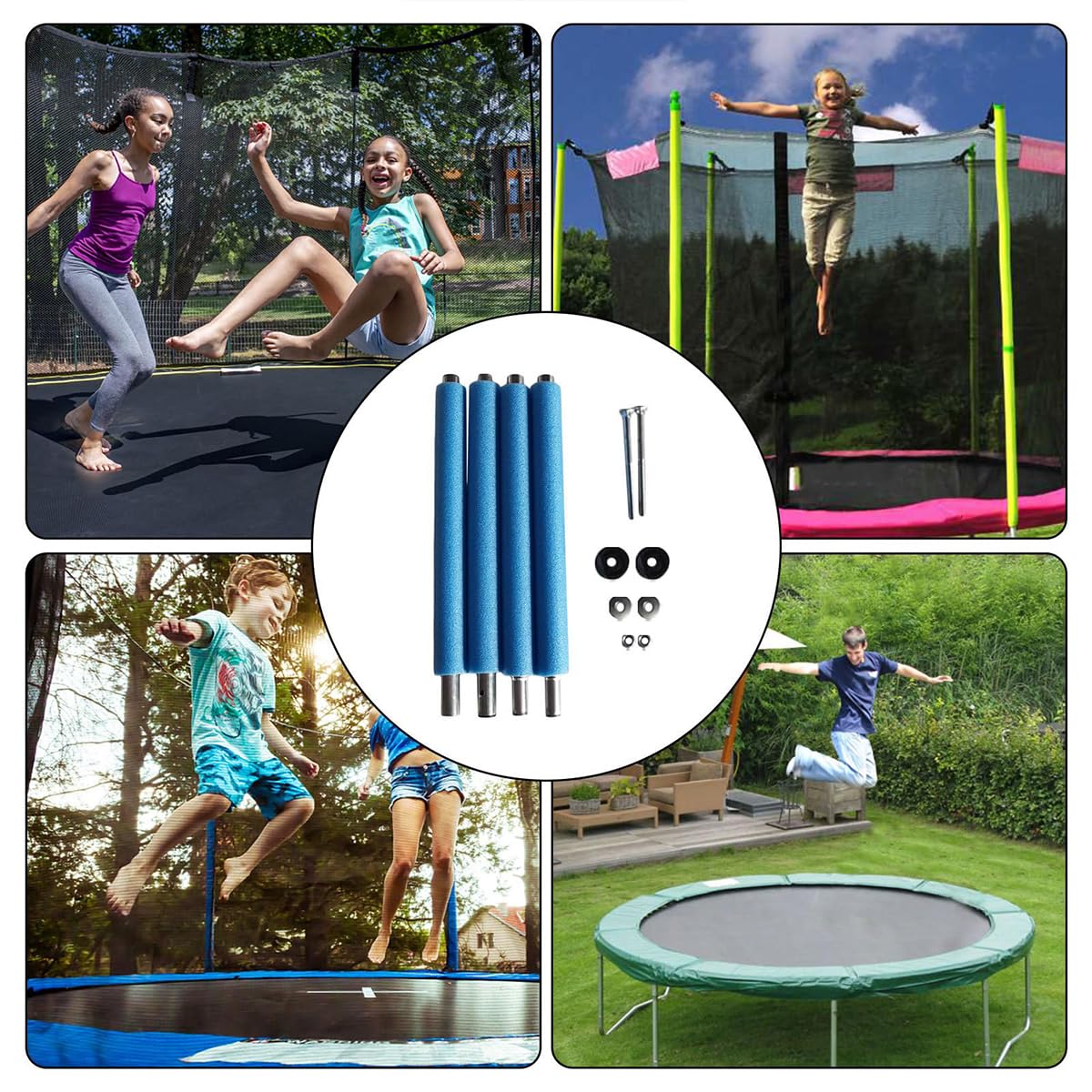 Lot De 4 Poteaux De Rechange Pour Filet De Trampoline – Acier Galvanisé, Mousse EPE, 1,76/1,96 M – Universel