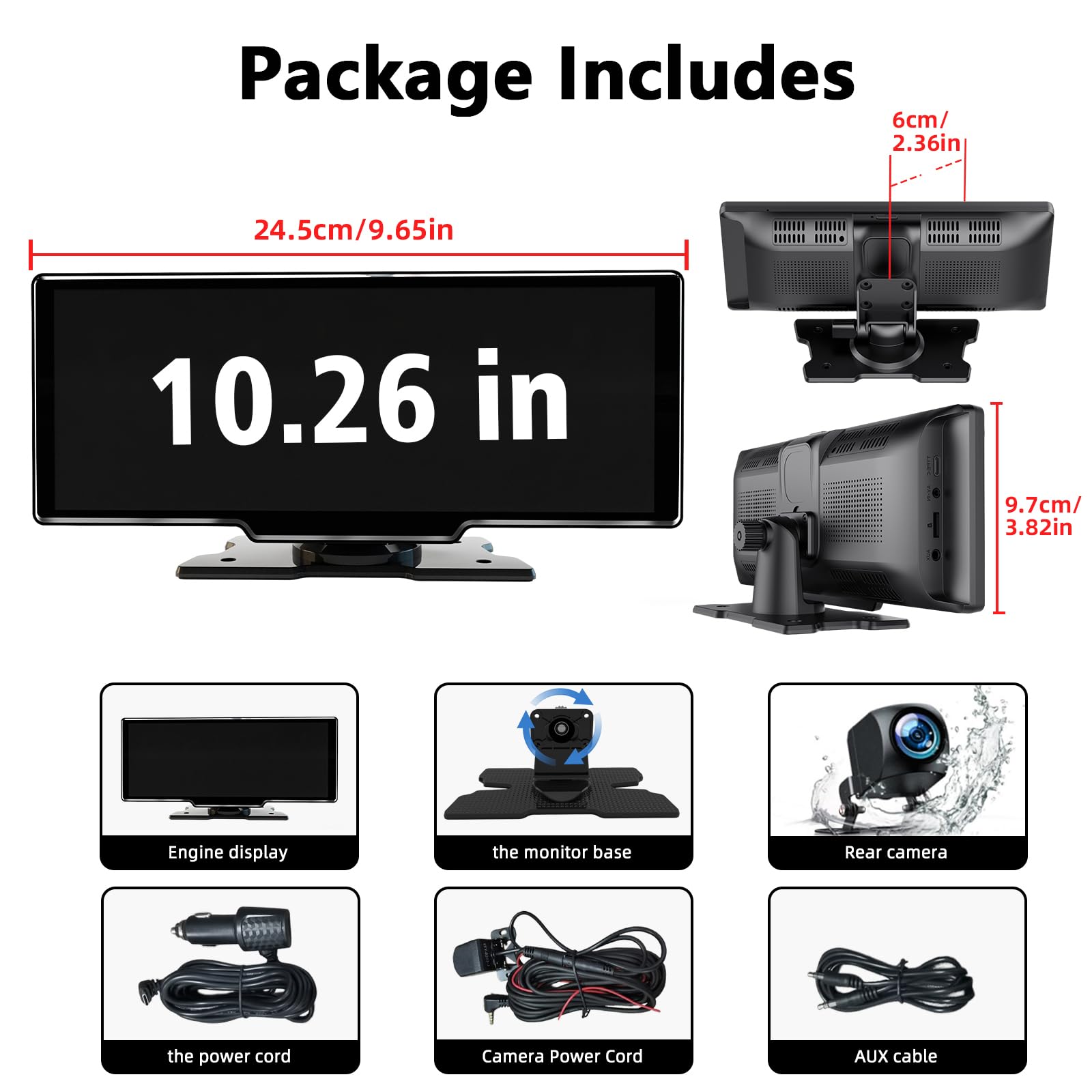 10,26 Pulgadas Pantalla Coche de Carplay Android Auto Inalambrico, Radio Coche Bluetooth con Cámara Trasera 1080P HD/FM/AUX/Mirror Link/Control por Voz/Navegación GPS