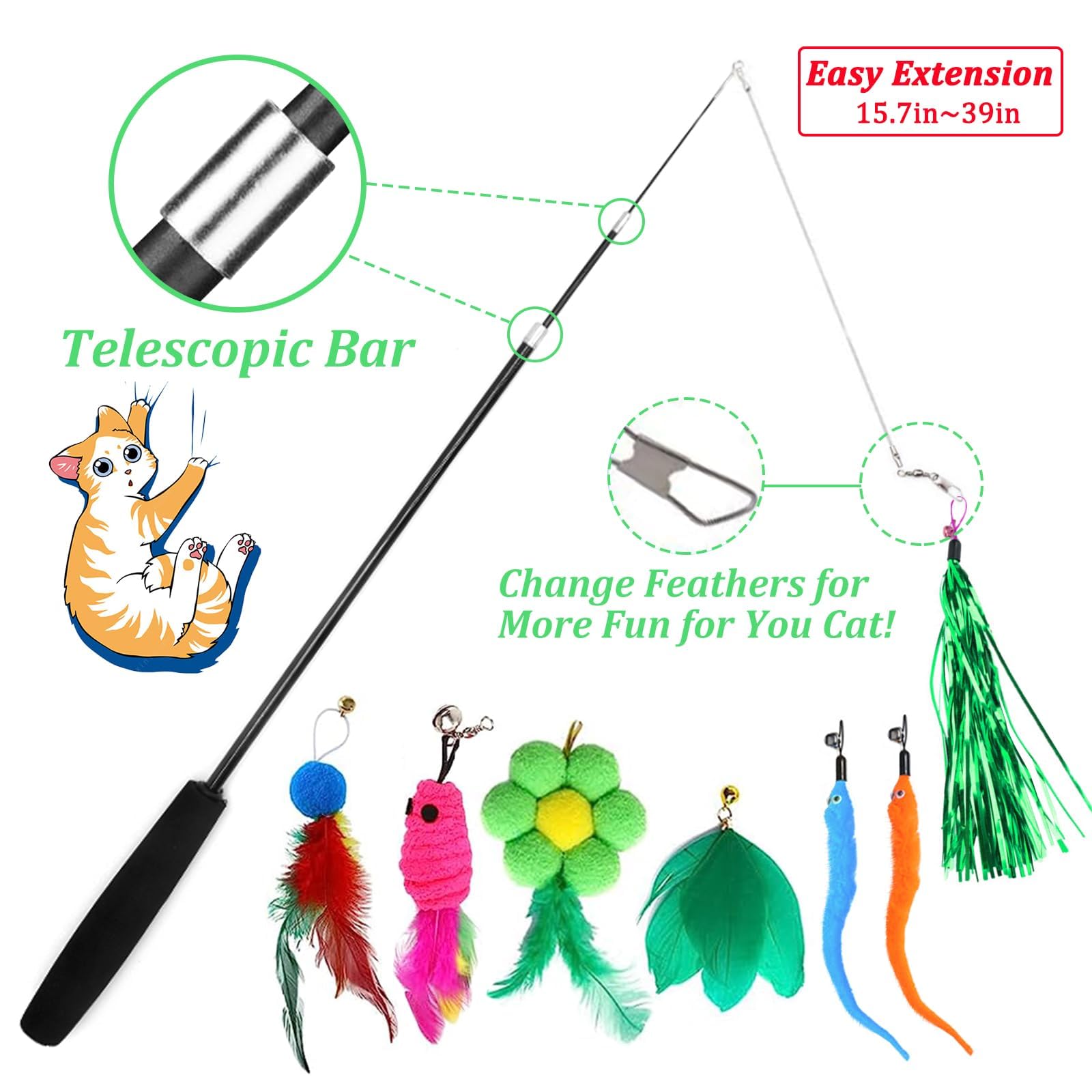 Juguetes para Gatos,38pcs Juguete Interactivo para Gato,Juguetes Gatos con Túnel para Gatos,Ratones,Varita de Plumas,Peces,Bolas y Campanas