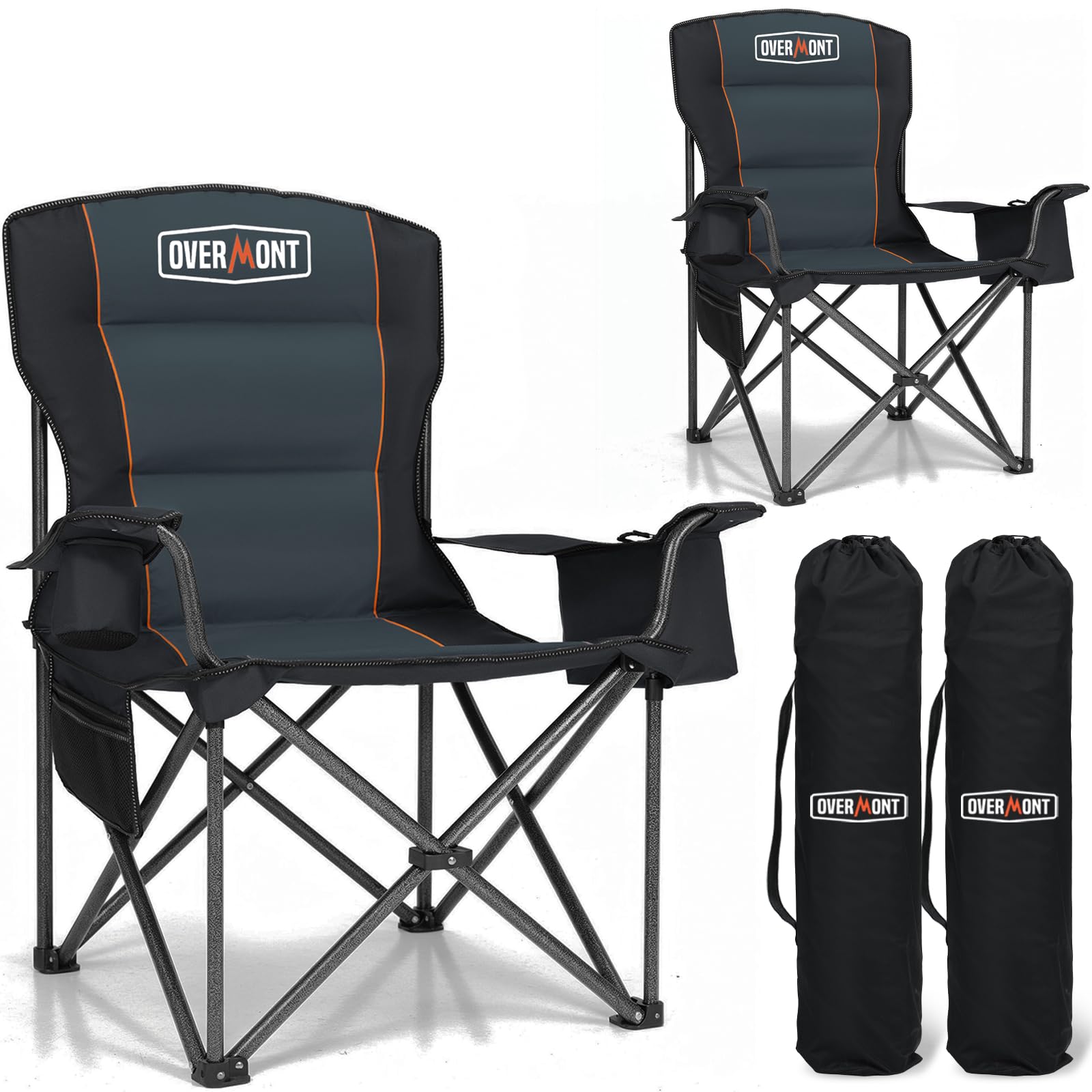 OVERMONT 204kg Oversized Camping Folding Chair for Adults with Cooler Bag & Carry Bag-Heavy Duty Lawn Chair with Cup Holder Support 450 LBS with High Back Comfy for Garden Picnic Beach Fishing Outdoor