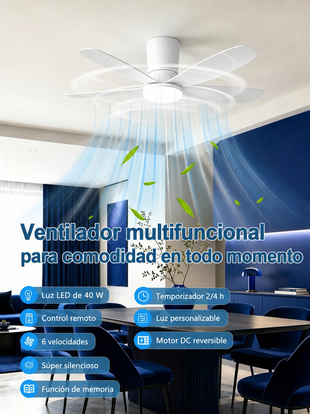 【APP+RGB】Ventiladores de Techo con Luz Silencioso 42'' y control remoto | Función Verano/Invierno,30W, Temporizador, 6 Velocidades, RGB Regulable, Función Verano/Invierno para Dormitorio Salon Cocina