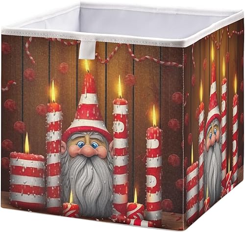 Christmas Funny Santa Candle Cube Storage Bin Fabric Storage Cubes Large Storage Baskets for Shelves Collapsible Cube Organizer Bins for Shelves