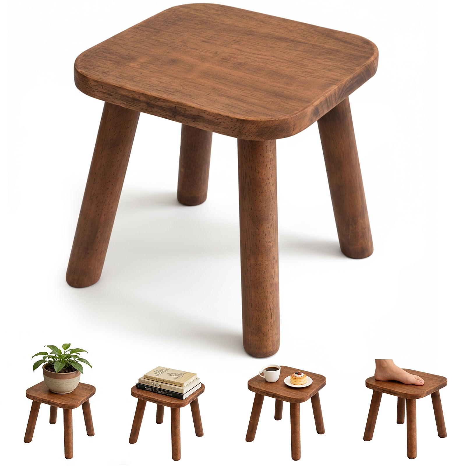 Tel Charme * Small Wooden Stool 24cm – Rustic Wooden Footstool for Plant Stand, Bathroom Stool, Kids Step Stool, Low Wooden Stool for Bedside, Garden, Kitchen & Living Room