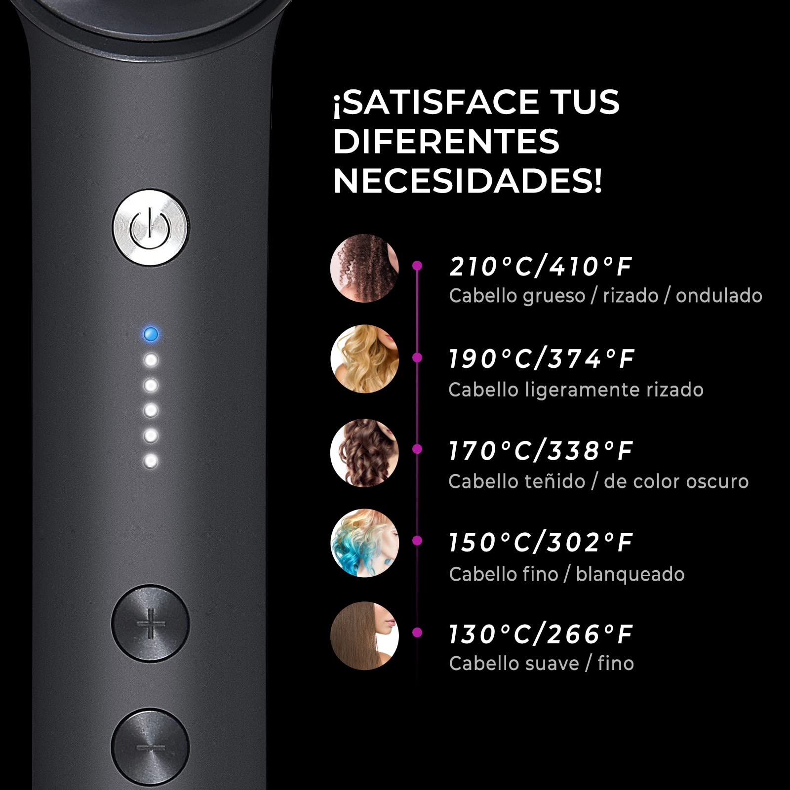 TYMO RING Cepillo Alisador Pelo Profesional, 5 Temperaturas 130°C-210°C, Calentamiento Rápido, Doble Voltaje, Negro
