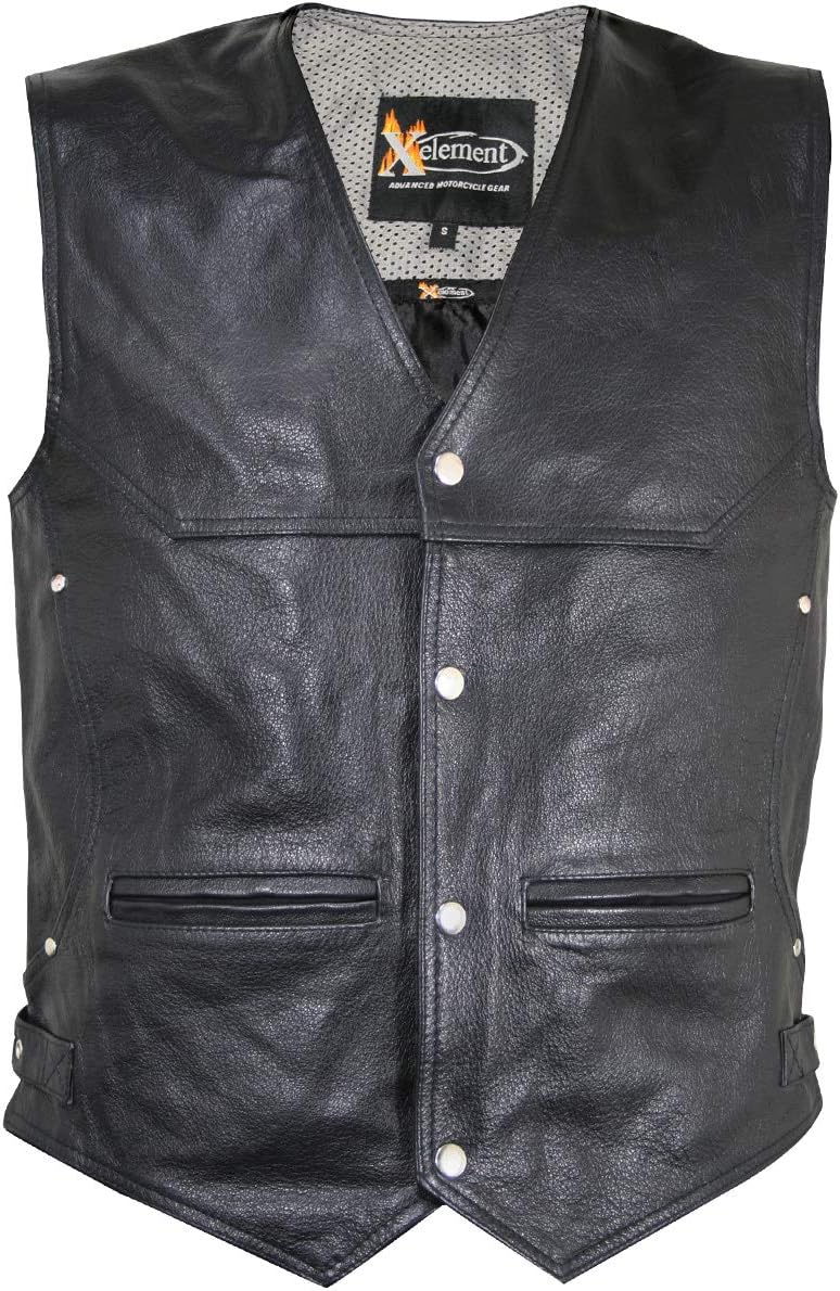 Xelement XS3449 Paisley Mens Black Leather Motorcycle Vest with Red Stitching Medium Automotive