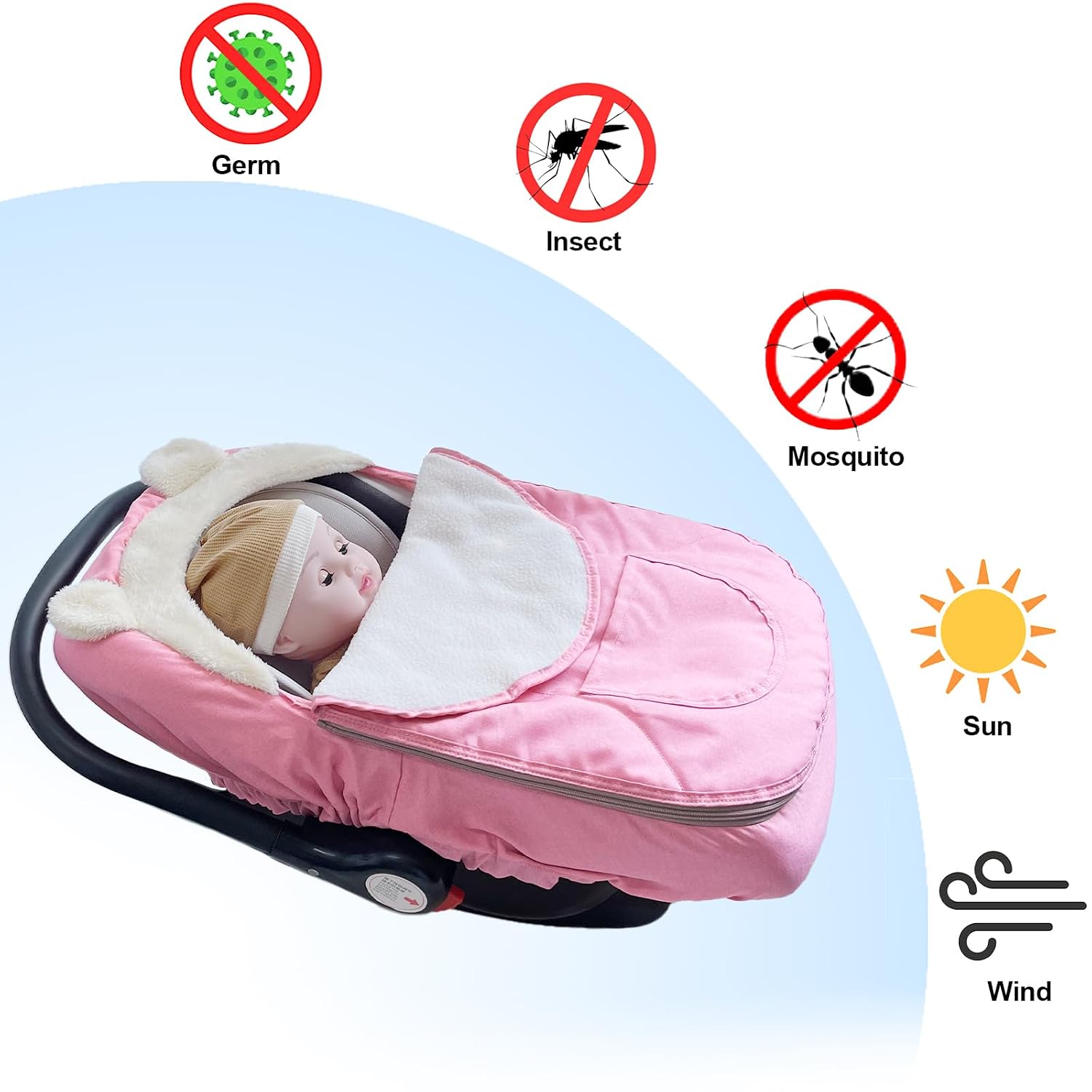 Car Seat Cover for Babies,Winter Baby Car Seat Cover Infant Carseat Cover for Boys & Girls - Keeps Baby Warm and Cozy,2 in 1 Universal Zipped Baby Carseat Cover Fit for All Season-Pink