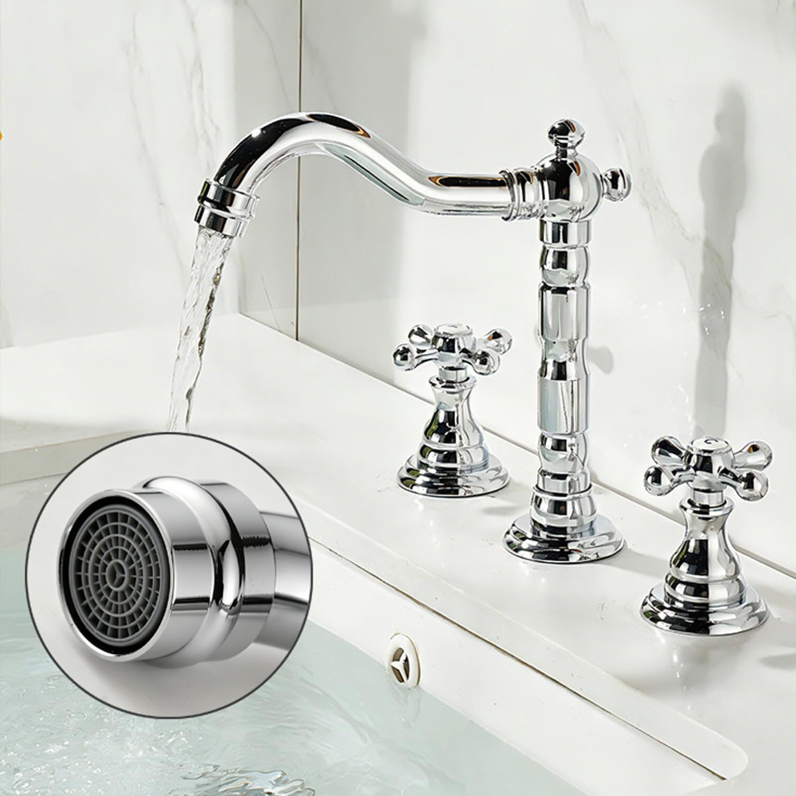 rubinetto bagno lavabo 3 Fori con Due Maniglie,Miscelatore Bagno Girevole 360° rubinetto lavandino bagno in Ottone,Cromato