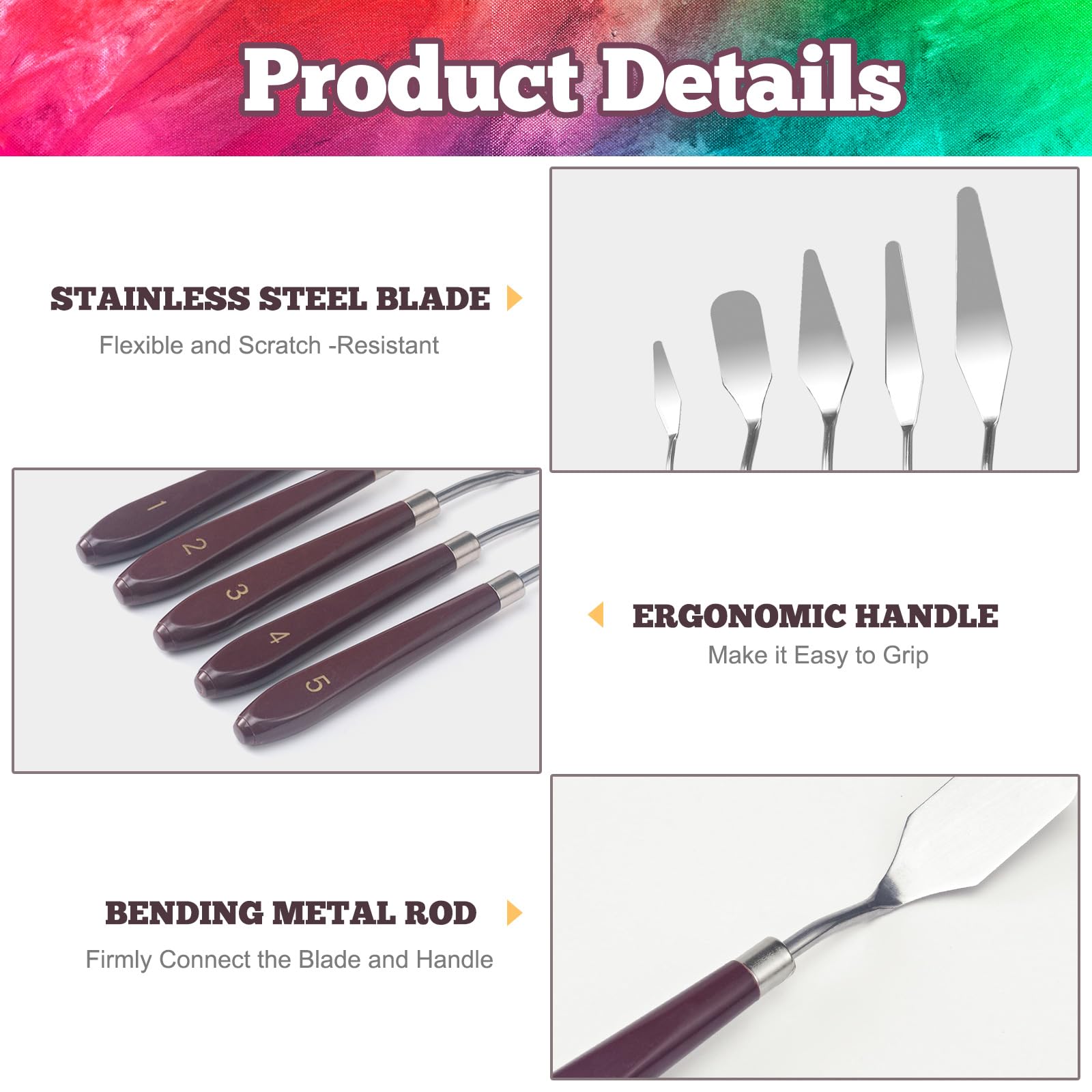 Set 11 Spatole Per Pittura MumdoYAL - 5 Coltelli Da Paletta E 6 Raschietti Per Acrilico, Olio E Guazzo - Foto 14