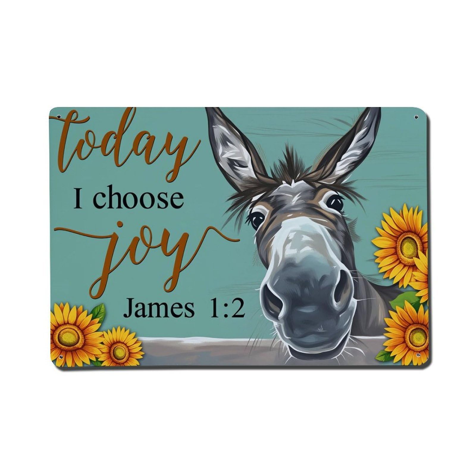 Donkey Sunflowers Joy Scripture Art Retro Metal Tin Sign, Vintage Decor Art Poster for Bar, Home, Man Cave, Kitchen, Laundry Room Gift 8x12Inch