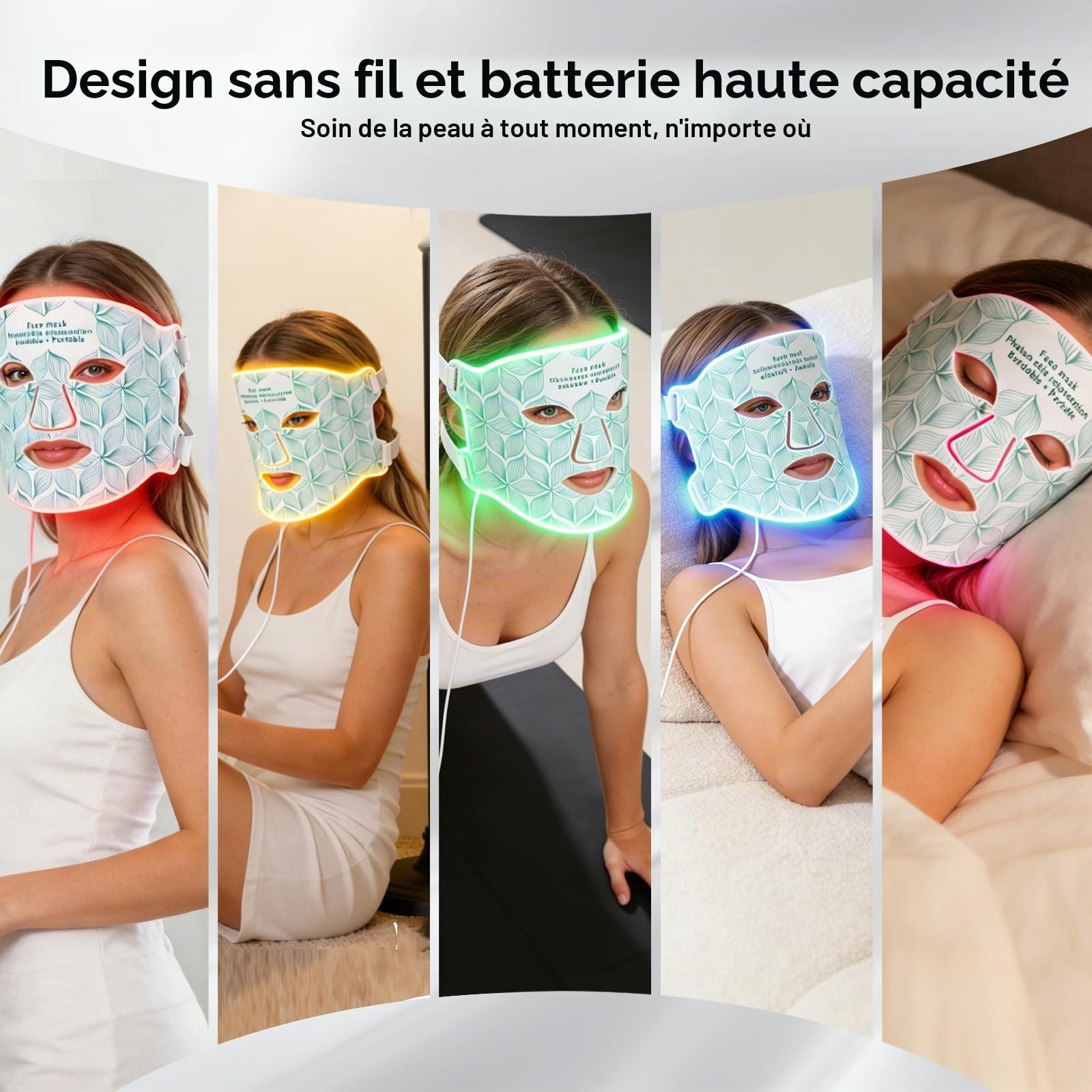 Masque LED Visage Luminothérapie 8 Couleurs,Masque Visage Lumière Rouge et Infrarouge,LED Face Mask Silicone Flexible,Anti-Âge,Raffermissant,pour Tous Les Types de Peau à la Maison