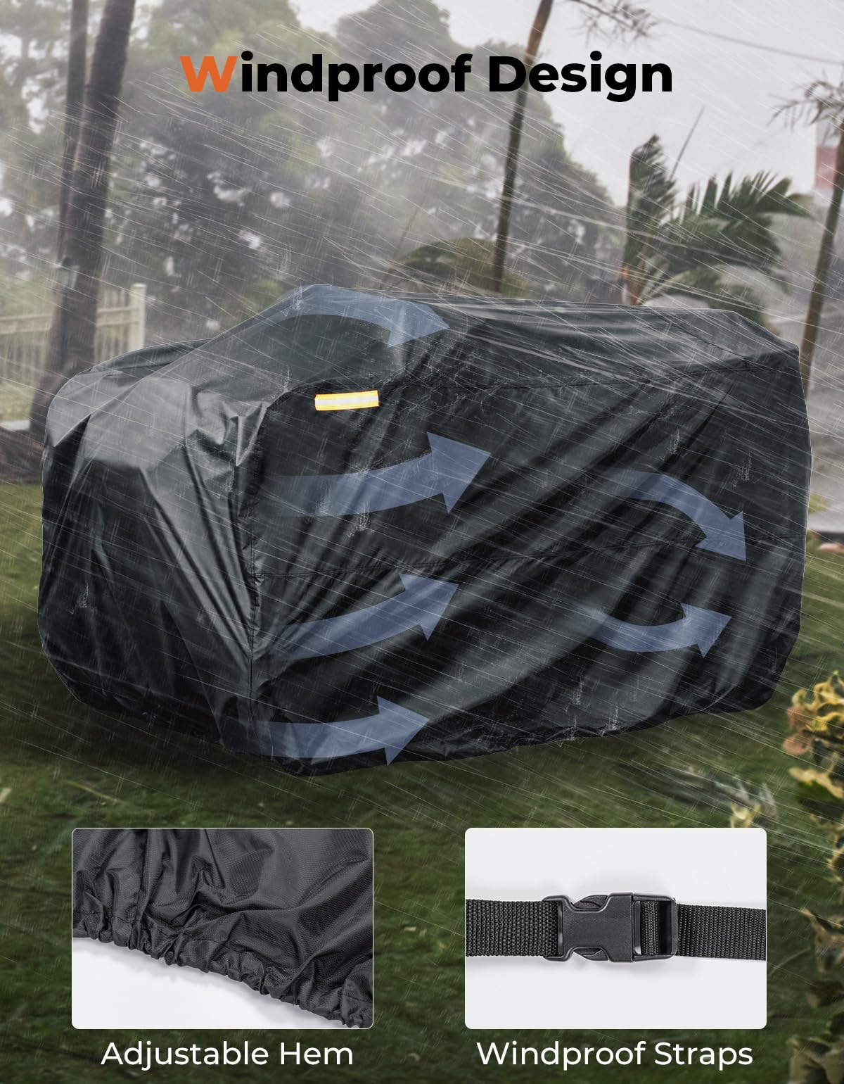 KEMIMOTO Copertura ATV Impermeabile in Tessuto Oxford 300D, Copertura Protezione Esterna Universale con Cintura Antivento e 4 Strisce Riflettenti per ATV Quad Bike, 245 x 125 x 120 cm