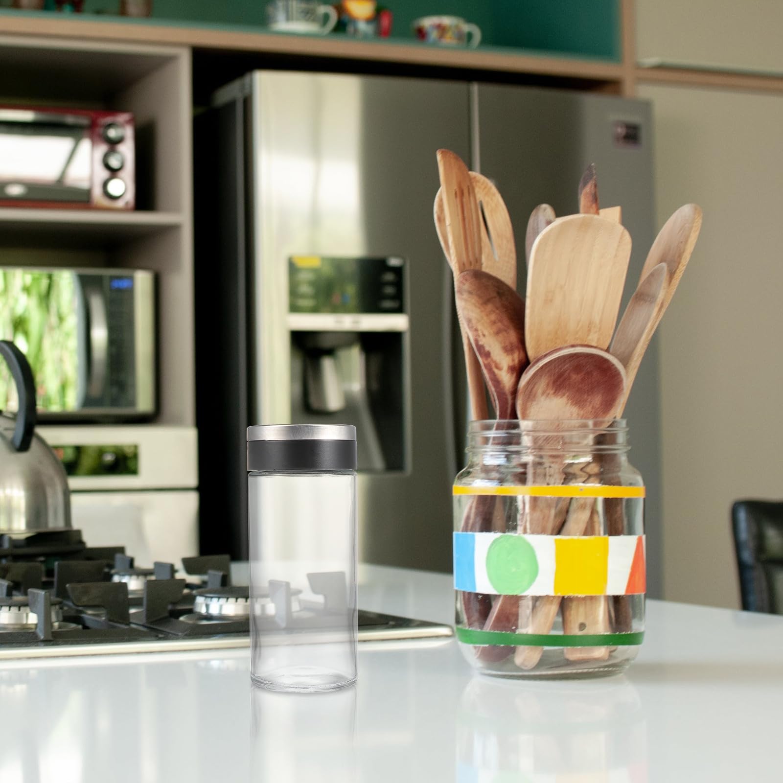 VANZACK 4 Stück Transparente Gewürzflaschen aus Glas 150 ml Vorratsgläser für Salz Pfeffer Zucker Lebensmittelecht Rostfrei mit Schraubdeckel Küchenaufbewahrung
