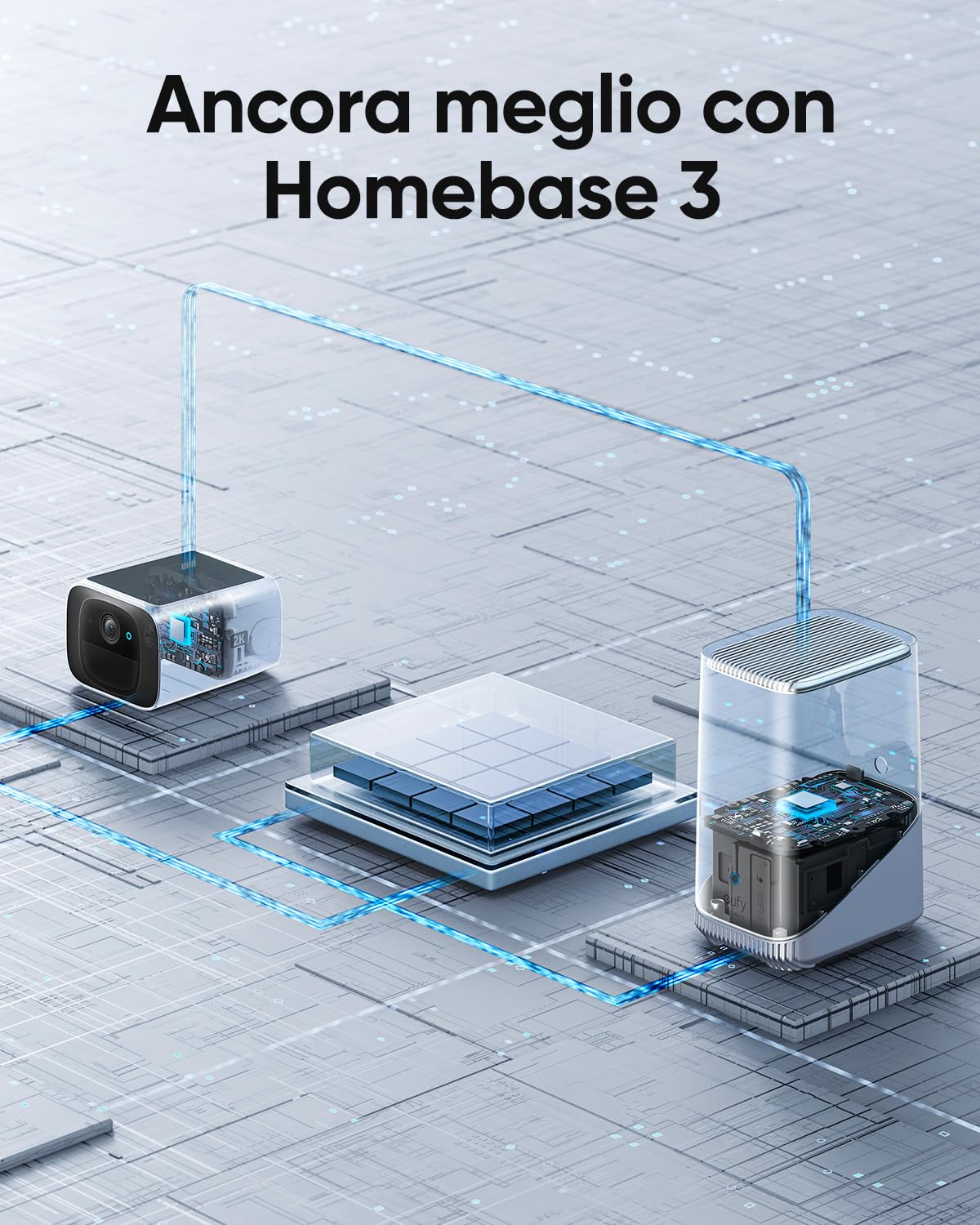 eufy Security telecamera wi-fi esterno S220 SoloCam 2-Pack, Risoluzione 2K, Forever Power, Telecamera wifi esterno senza fili solare, Wi-Fi 2,4 GHz, 2-Pack+Homebase 3