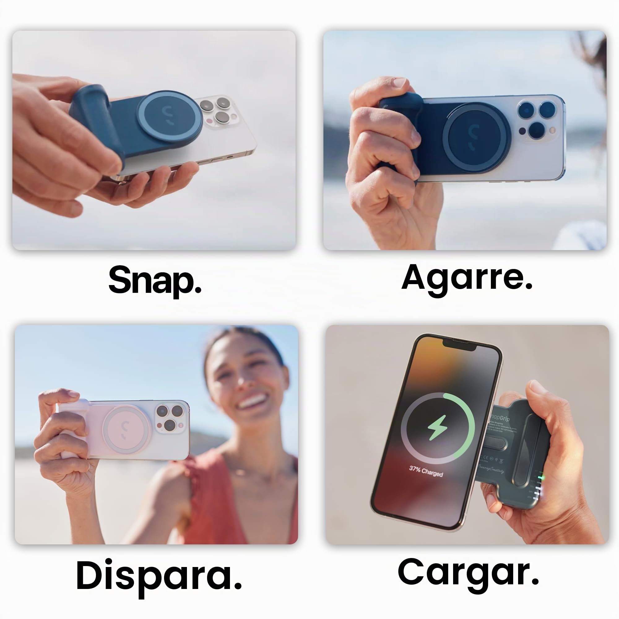 ShiftCam SnapGrip Agarre con batería para móvil y disparador inalámbrico, soporte magnético, se ajusta a cualquier teléfono, batería externa integrada con carga inalámbrica Qi, medianoche, SnapGrip