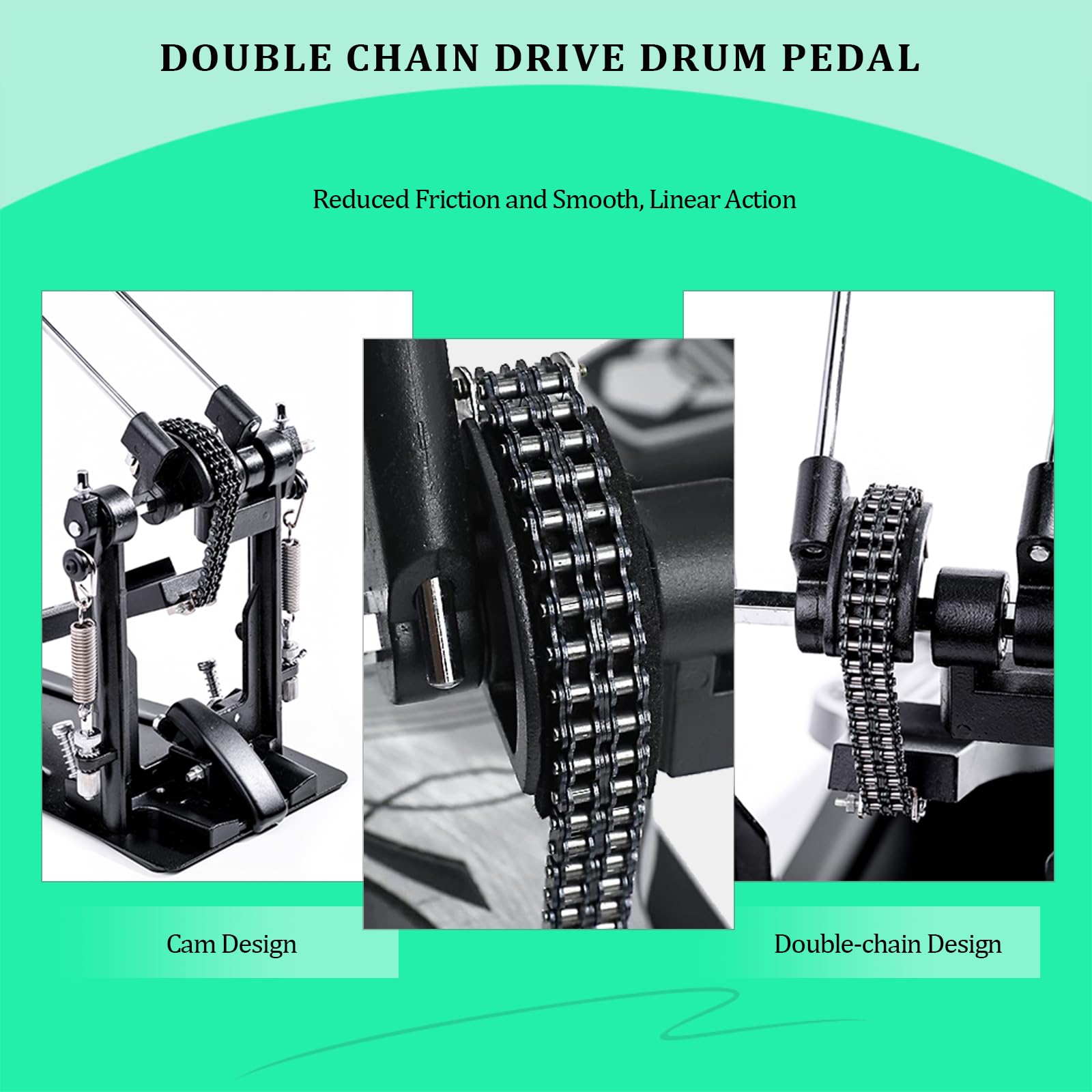 Double Pédale de Grosse Caisse, Pédale de Grosse Caisse à Double Chaîne | Double Pédale de Grosse Caisse à Double Chaîne, Réponse Fluide, Base Stable, Réglages Personnalisables, V-SC-HT12