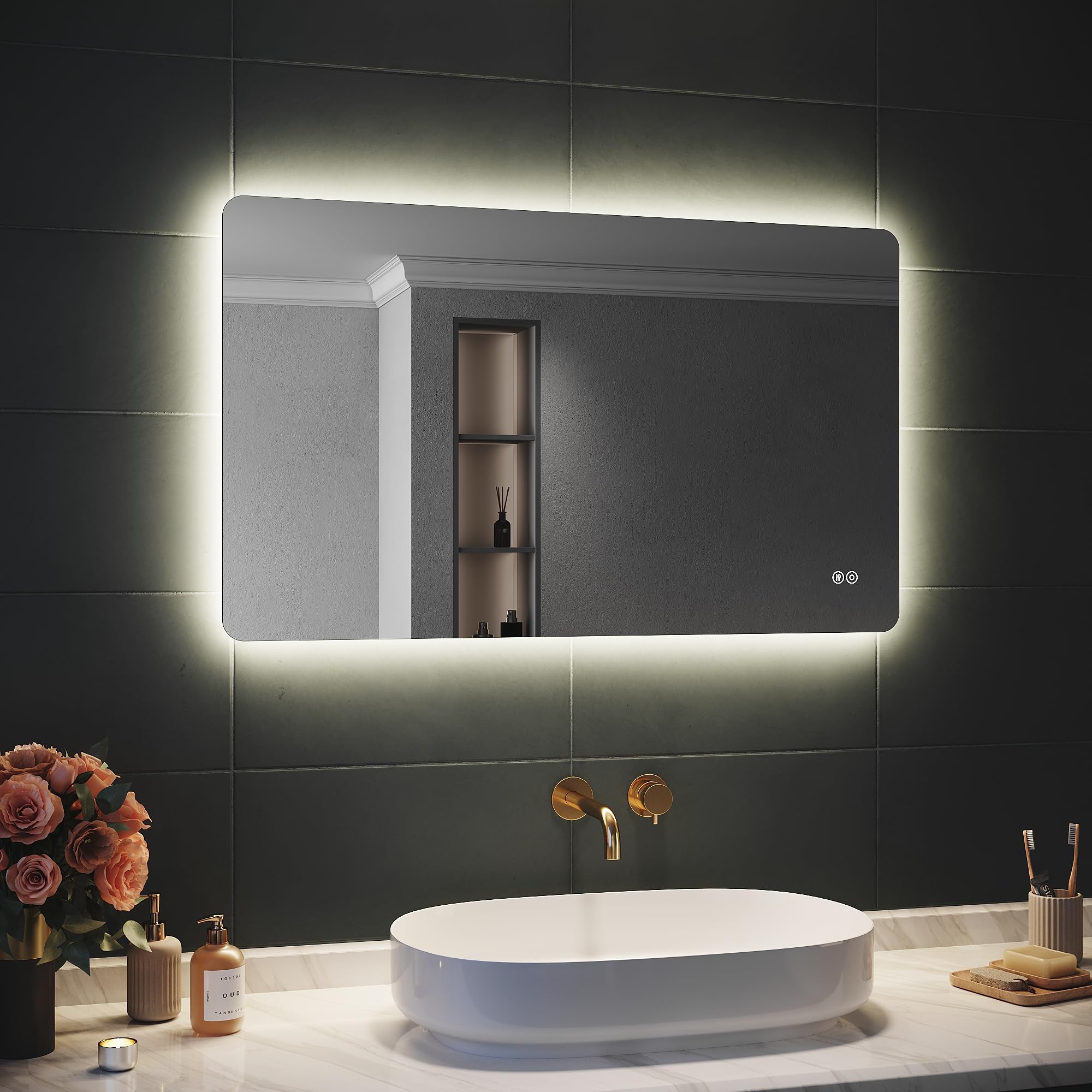 SIRHONA Specchio Bagno con Illuminazione 100x60 cm