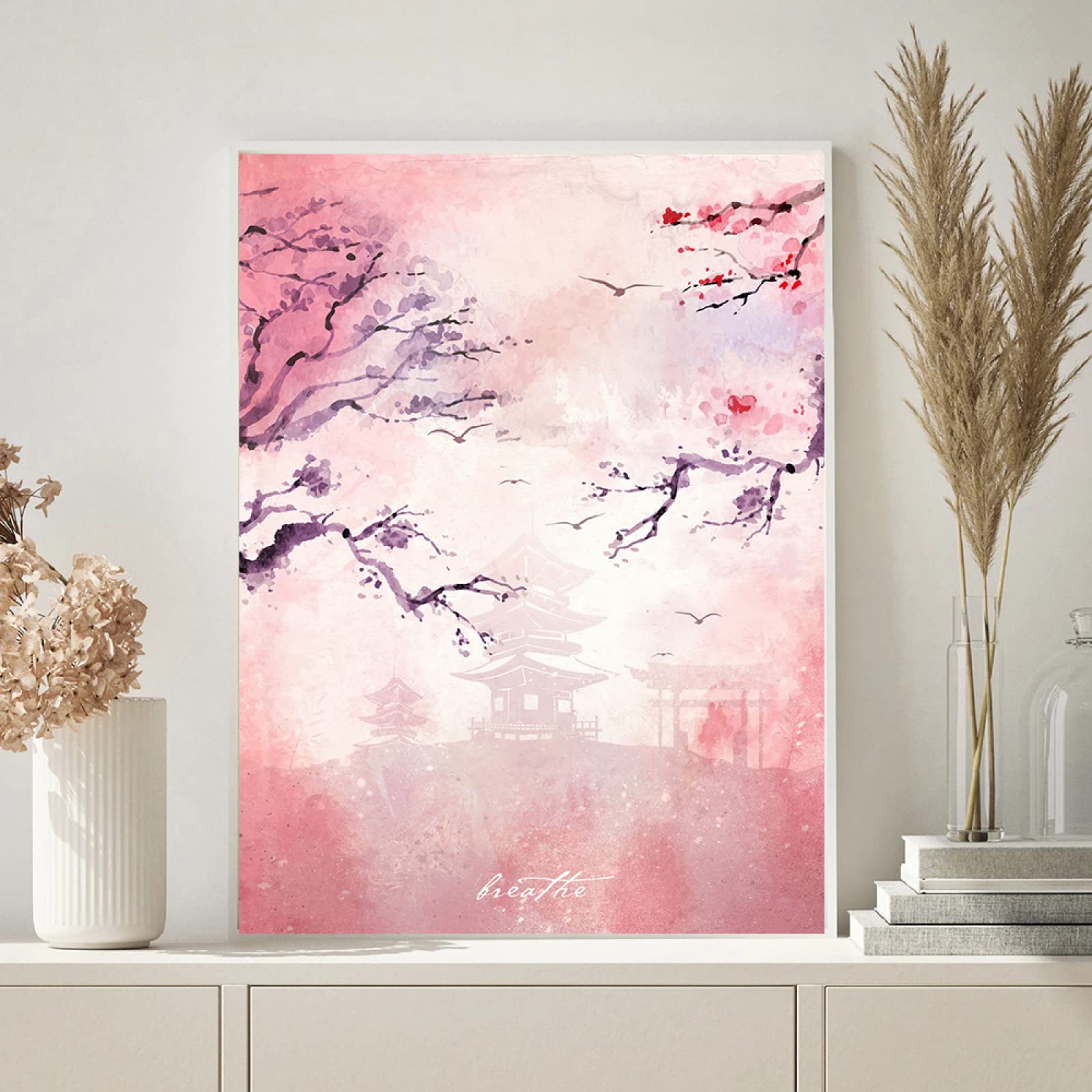Poster Salon Esthétique Japonais Poster Sakura Japonais - 3 Tableaux Toile Cerisier Fleur Aquarelle - Déco Murale Salon 40x60cm Décoration Murale Esthétique Salon Japonais