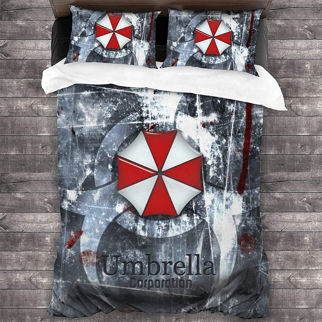 NICHIYOBI Resident Evil Duvet Cover Bedding Set - Duvet Cover and Pillowcase, Microfibre, 3D Digital Print, Three-Piece Bed Linen (6, Double 200 x 200 cm + 80 x 80 cm)