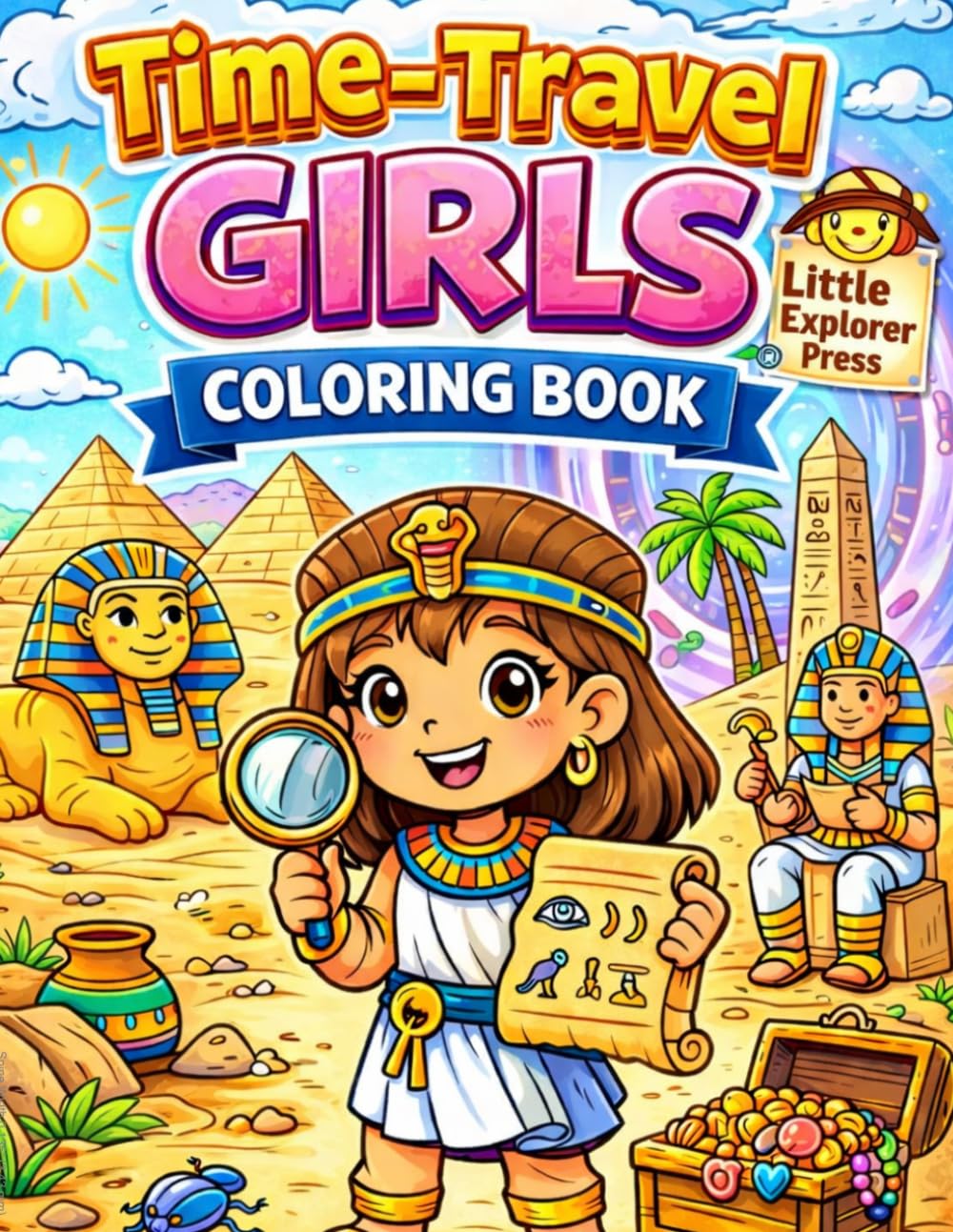 Time Travel Coloring Book for Kids Ages 4–6: Fun & Educational Adventure Through Dinosaurs, Ancient Egypt, Volcanoes & Ice Age | Easy Coloring Pages for Preschool & Kindergarten