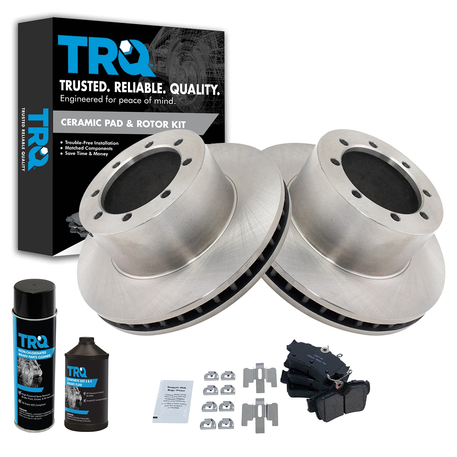 TRQ Rear Brake Pad &amp; Rotor Kit, with Chemical Kit Ceramic Compatible with 1994-2004 Ford Mustang