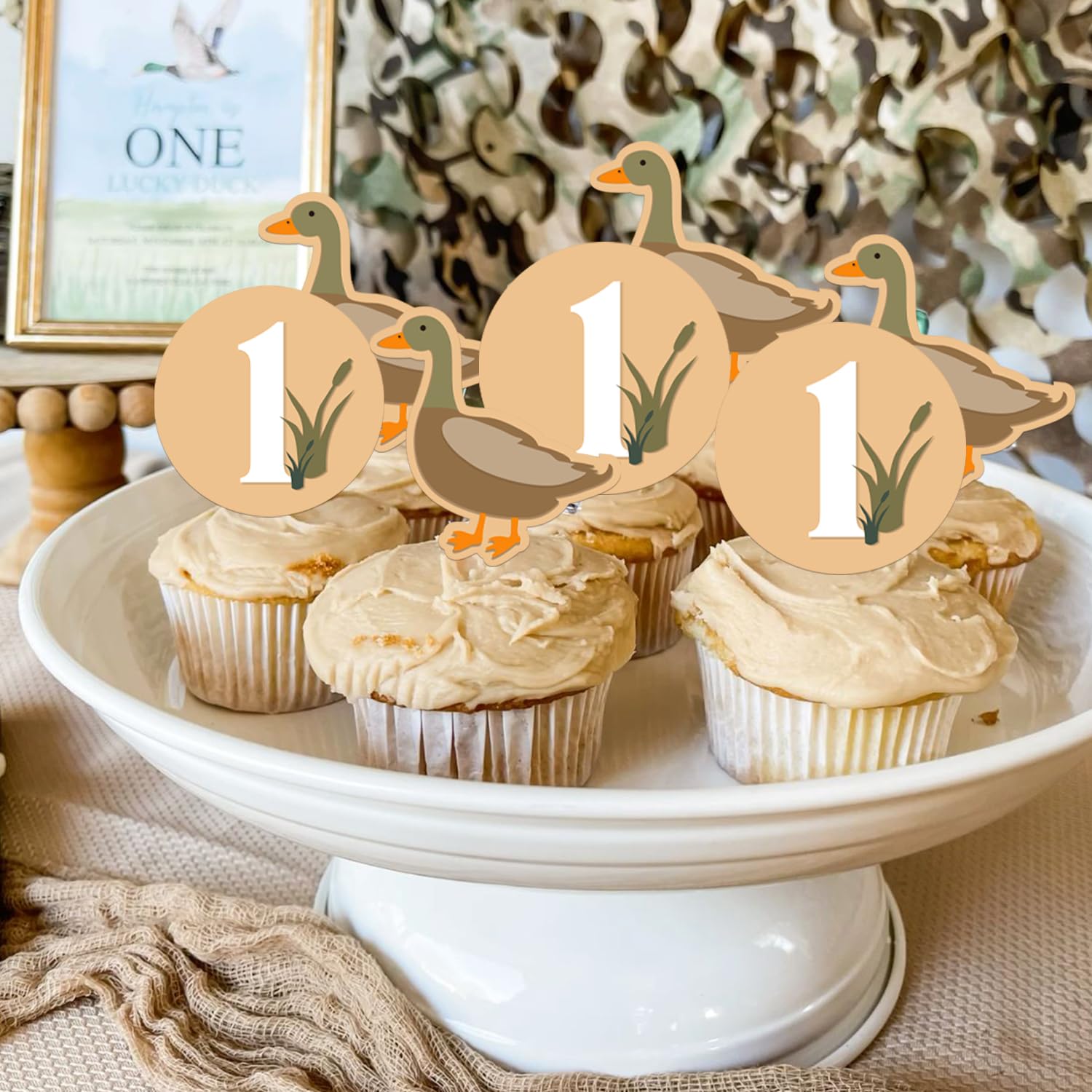 36Pcs Mallard Duck 1st Birthday Cupcake Toppers One Lucky Duck Birthday Cake Decoration 1st Birthday Party Decoration for Animal Duck Baby Shower First Birthday Decor Supplies