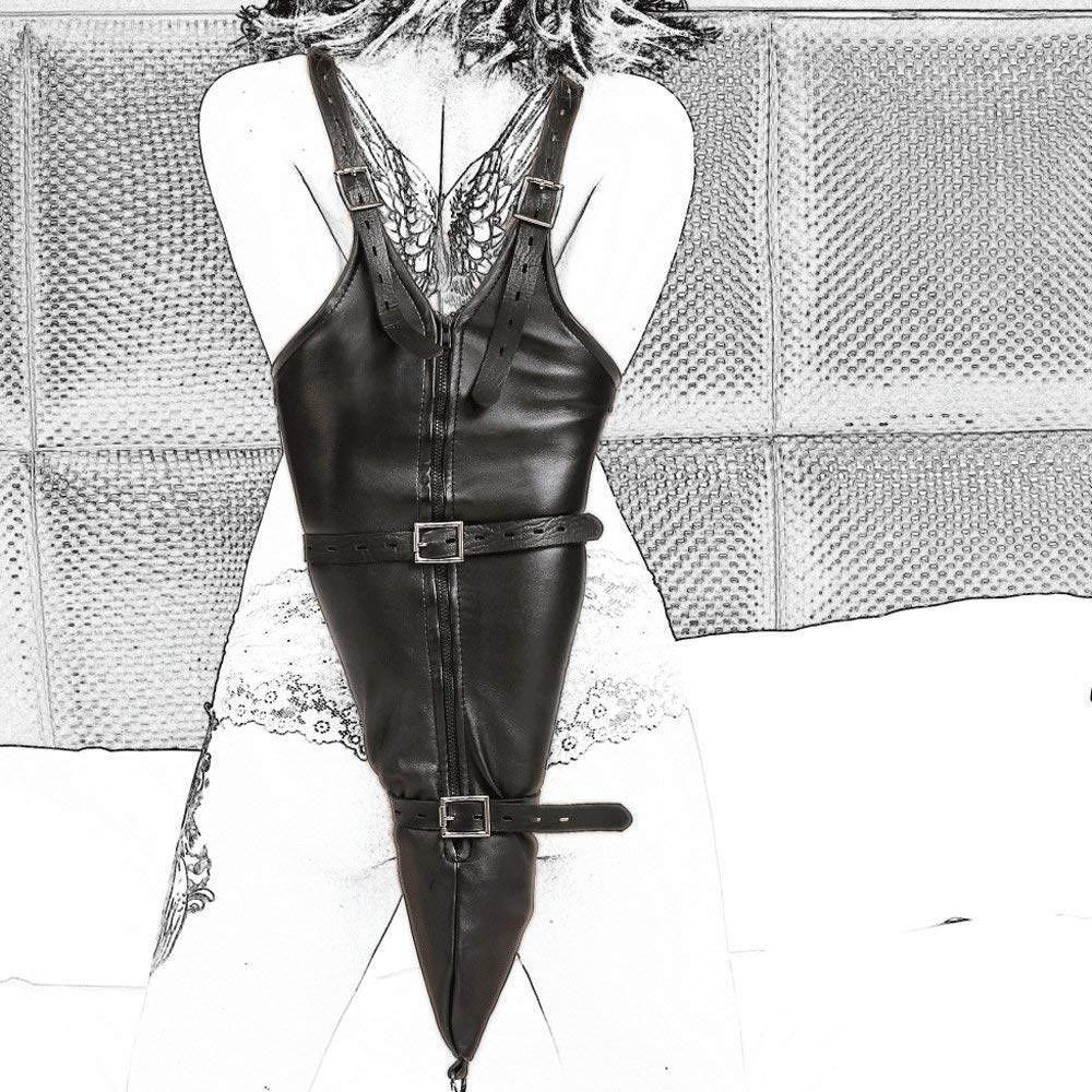Ensemble de bondage de bras en cuir de camisole de force,Harnais de bras fermé SM main bras Extreme Armbinder Contraintes de poignet Sex Toys de fétiche d'esclave pour des couples, réglables