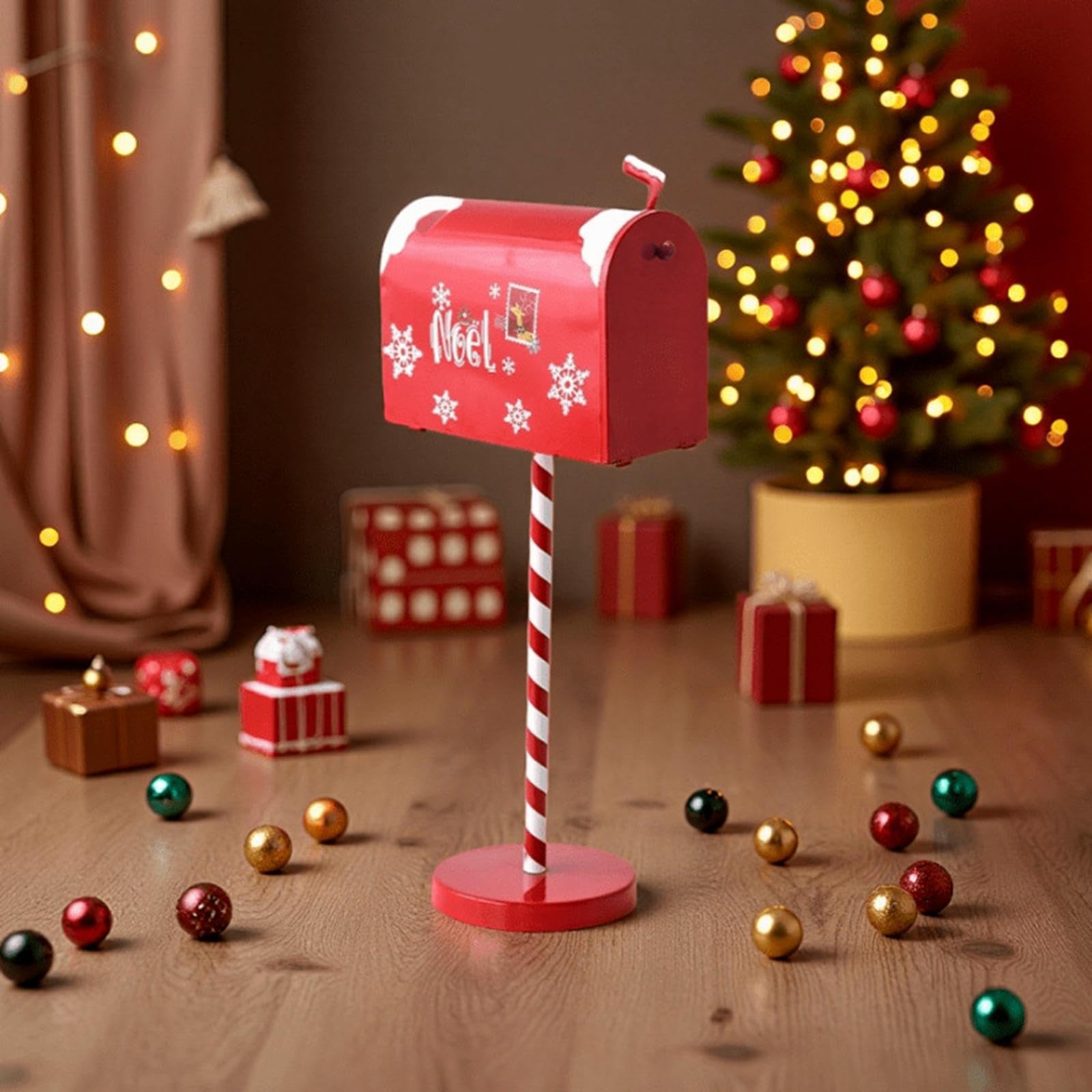 F Fityle Boîte aux Lettres de Noël en Fer, Facile à Installer, Boîte à Cartes de Vœux, Décoration de Porte d'Entrée avec Support, Collecteur de Messages Festifs, pour Intérieur et Extérieur, 22cmx50cm