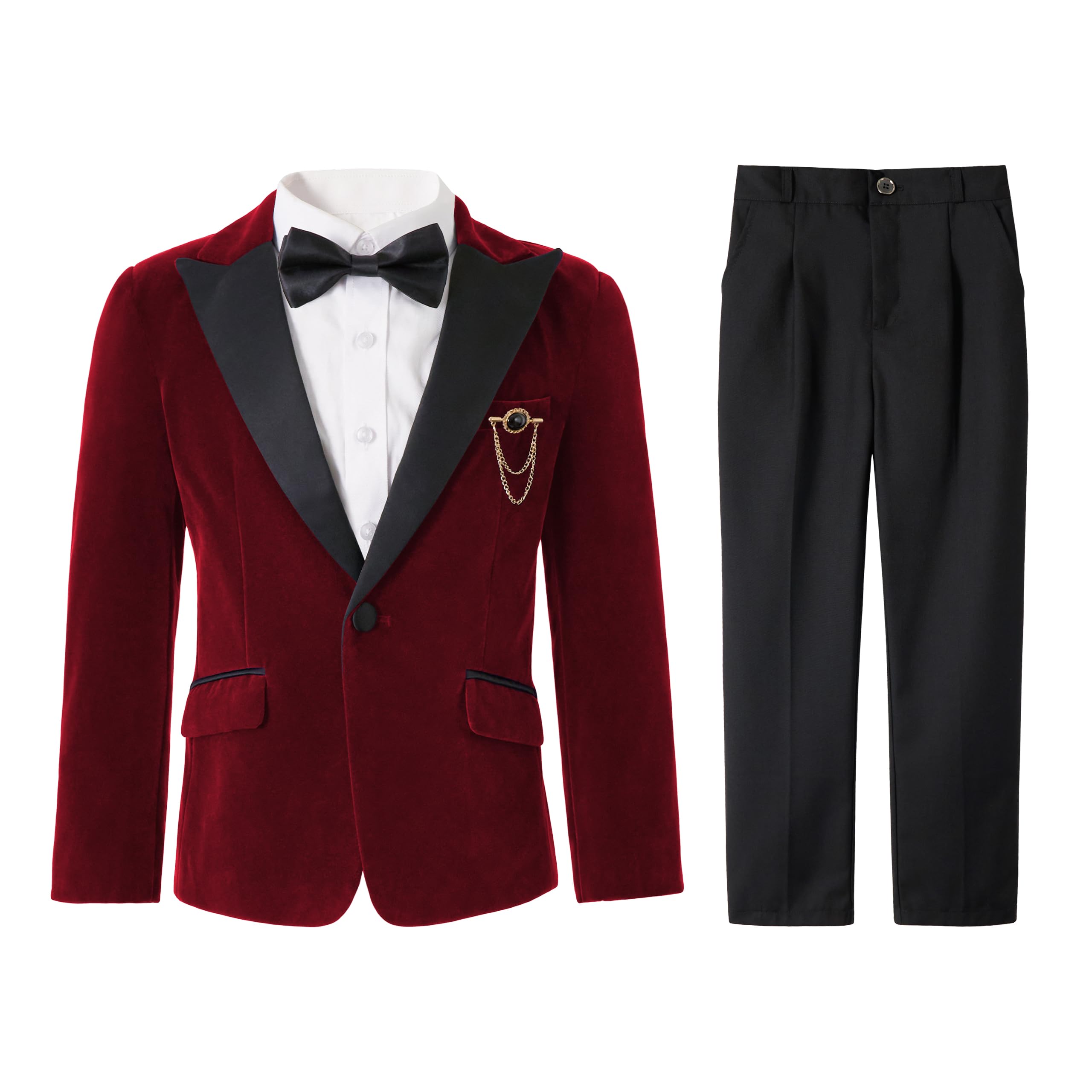 LOLANTA Jungen Samtanzug 4-teiliges Kinderanzug-Set Festanzug Smoking mit Blazer Hose Hemd Fliege