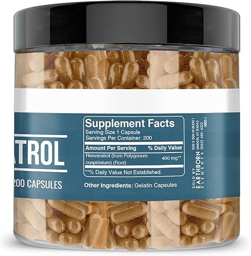Miniatura 3 de Earthborn Elements Resveratrol 200 cápsulas, puro y sin diluir, sin aditivos