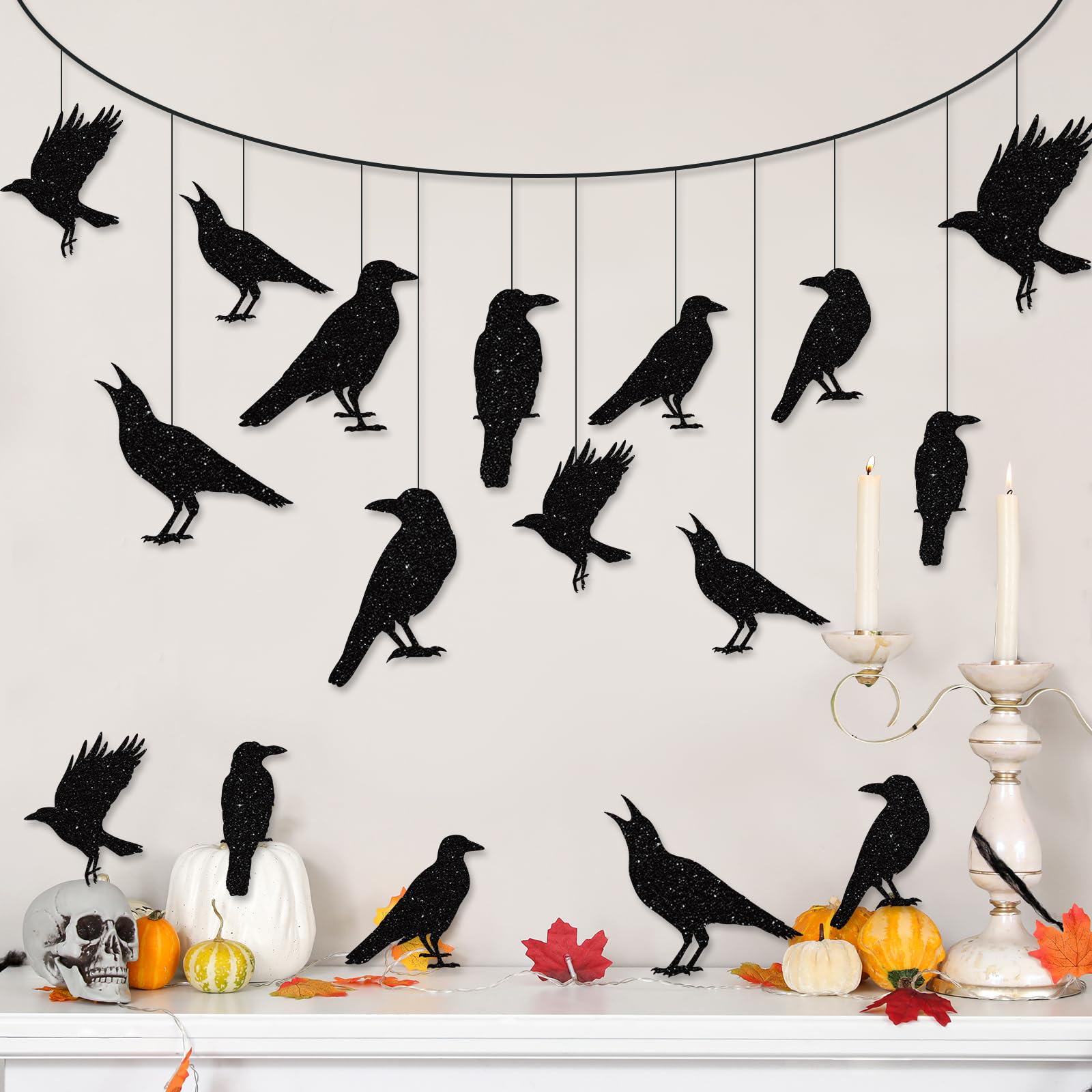 Amazon.com: 40pcs Glitter Black Crow Halloween Decorations Bird Raven