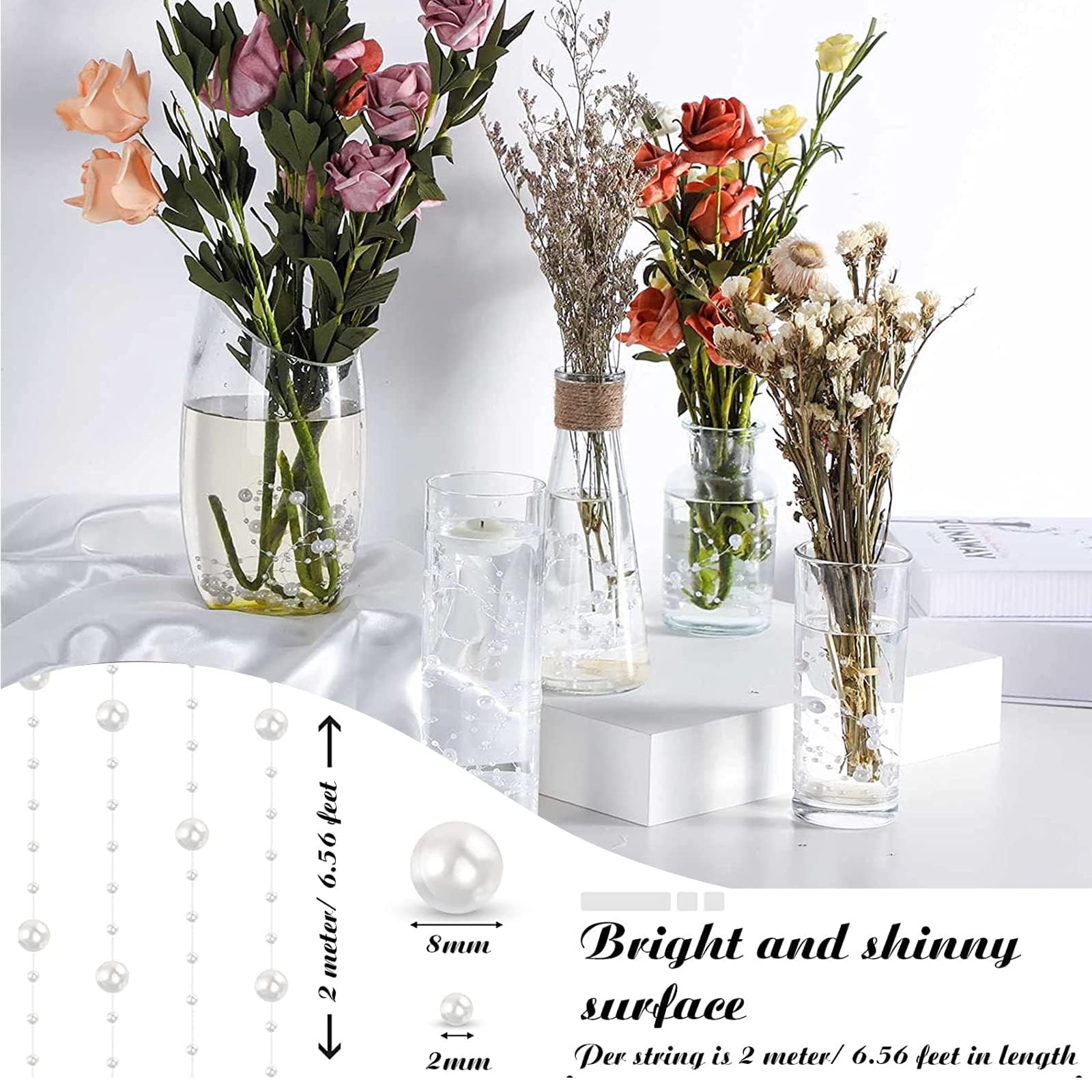 18 Perle Galleggianti Per Vasi - Decorazione Natalizia, Centrotavola, Matrimoni, 1.2M - Foto 3