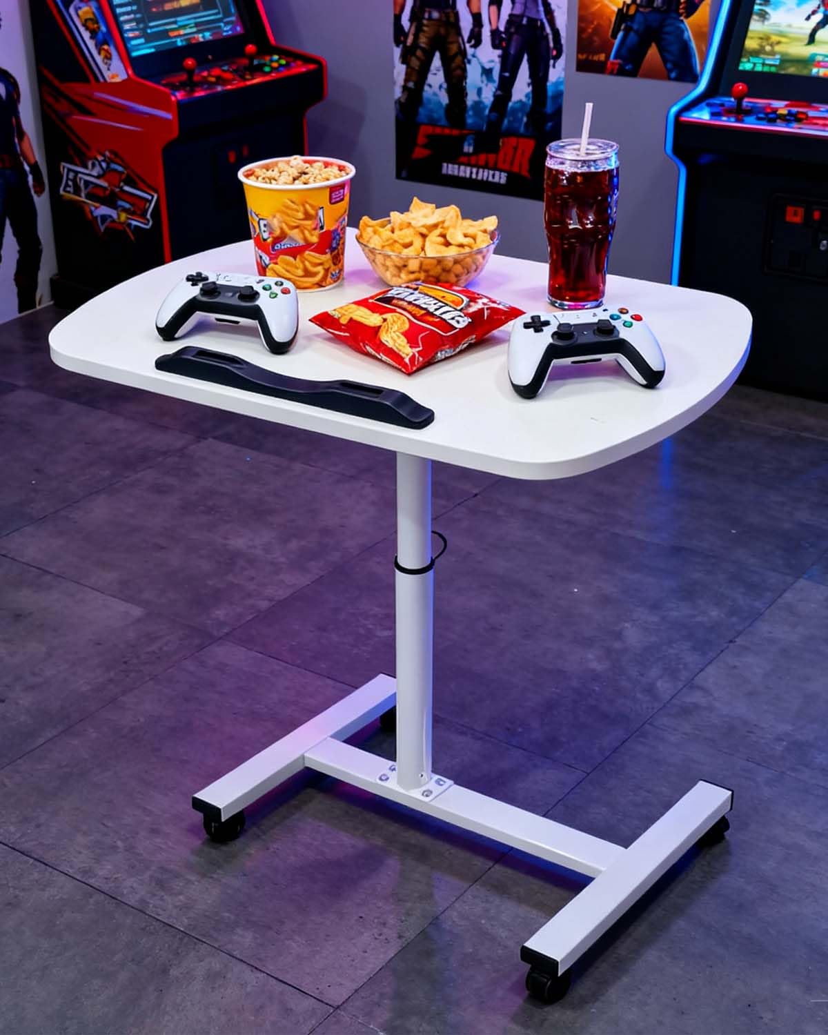 360° schwenkbarer, höhenverstellbarer TV-Tablett, Tisch mit Handy-/Tablet-Slot, rollbarer C-förmiger Beistelltisch für Couch/Bett/kleine Räume, Weiß (55,1 cm L x 32 cm B)