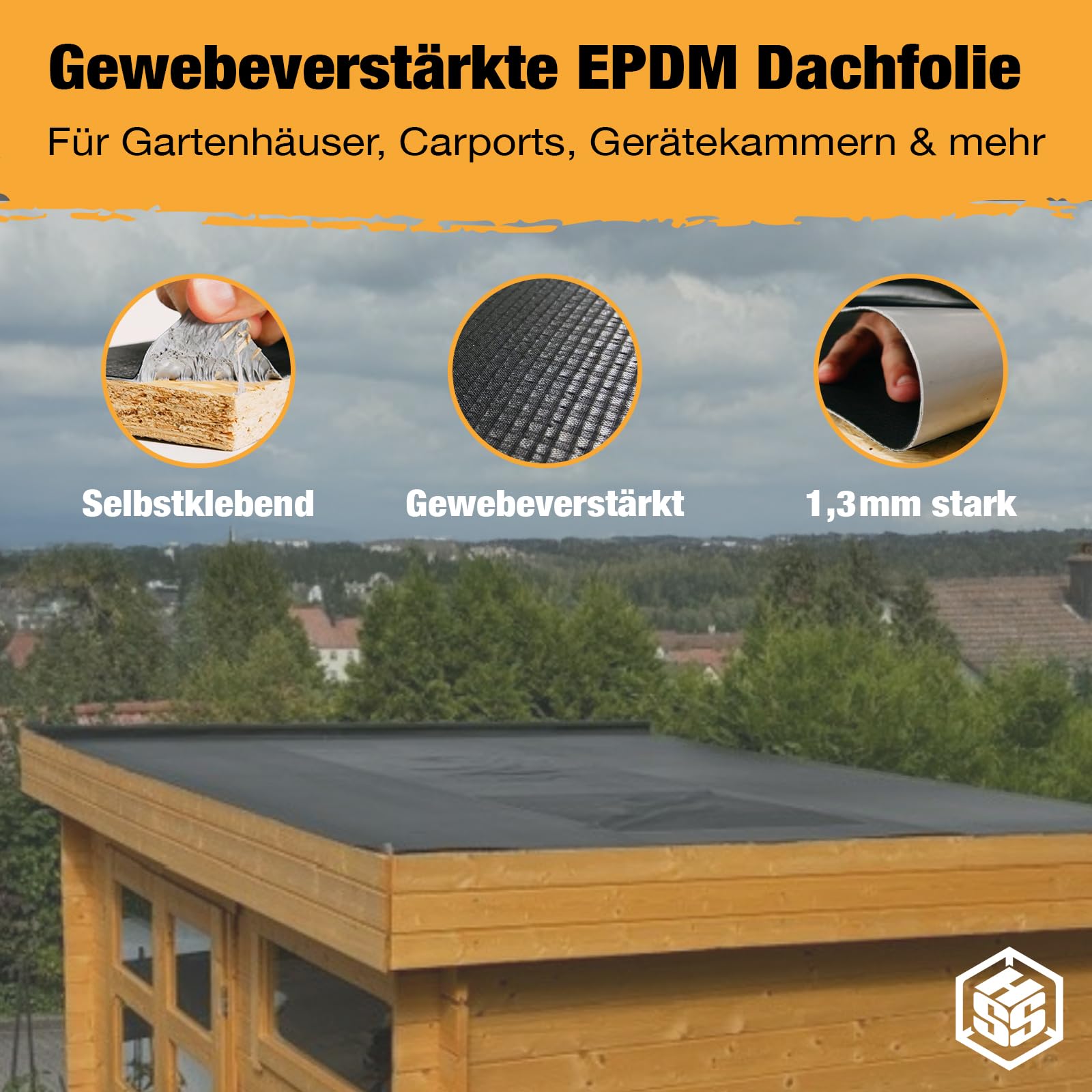 EPDM Dachfolie EasyStick 5m² - Dachbahn selbstklebend gewebeverstärkt, extrem Witterungsbeständig, KSK Dacheindeckung wasserdicht - 1,0m Breite x 5,0m Länge
