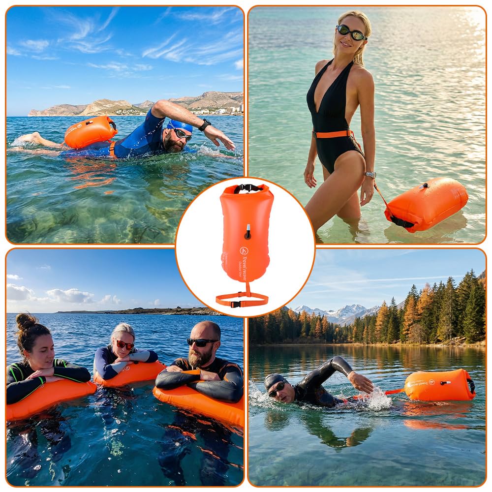 20L Boa nuoto acque libere, Boa nuoto con borsa impermeabile | Boe gonfiabili adatte per acque libere e triathlon, Custodia impermeabile per telefono inclusa, Arancione