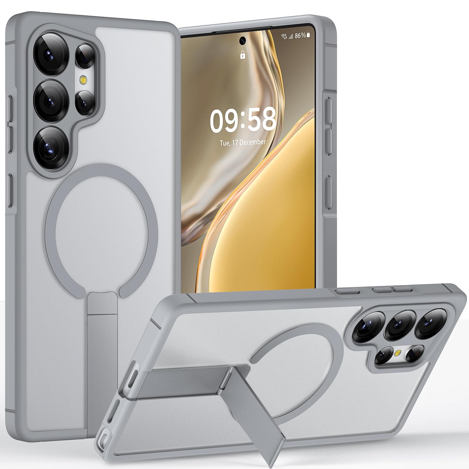 TOCOL für Samsung Galaxy S25 Ultra Hülle für Magsafe mit Ständer, Schutz in Militärqualität, Stoßfest Kratzfest Magnetisch Handyhülle Galaxy S25 Ultra 5G Case, Grau