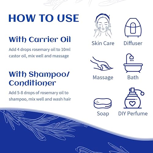 Miniatura 6 de HIQILI Aceite esencial de romero, aceite de romero 100% puro natural para el crecimiento del cabello, piel, uñas, difusores, aromaterapia, 16 onzas