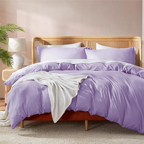 Nestl Lavender Duvet Cover Queen Size - Soft Double Brushed Queen Duvet Cover Set, 3 Piece, with Button Closure, 1 Duvet Cover 90x90 inches and 2 Pillow Shams