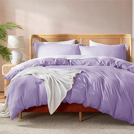 Nestl Lavender Duvet Cover Queen Size - Soft Double Brushed Queen Duvet Cover Set, 3 Piece, with Button Closure, 1 Duvet Cover 90x90 inches and 2 Pillow Shams
