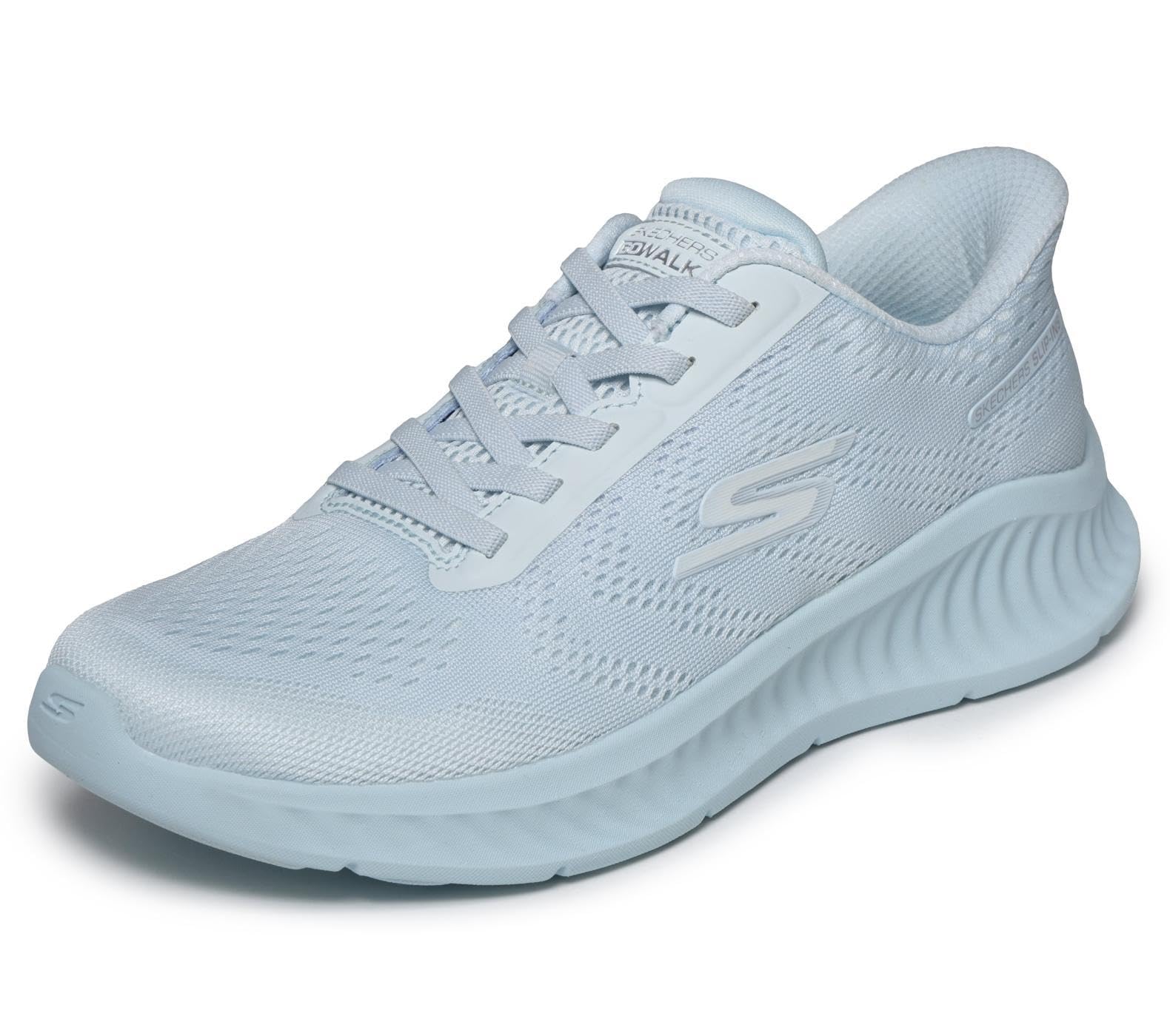 Skechers Women's Go Walk Now Khloe Slip-On Sneakers, Light Blue Textile/Trim, 4.5 UK