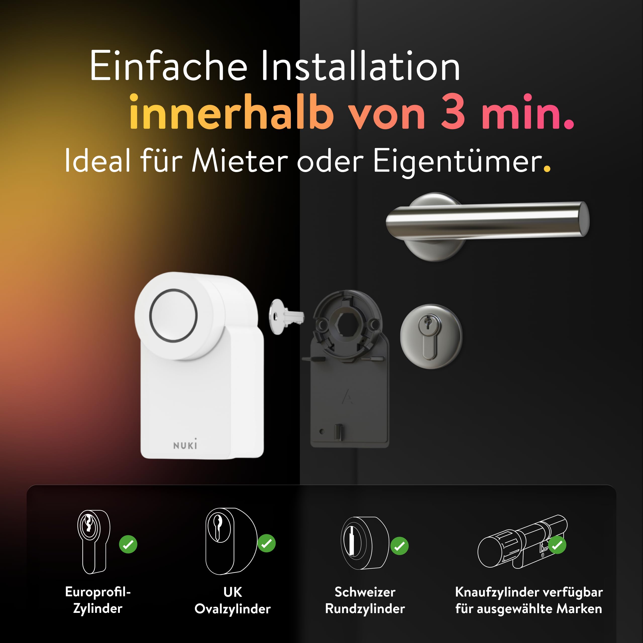 Nuki Smart Lock Go (2025) Bluetooth WLAN Matter elektronisches Türschloss Smartphone Schlüssel Nachrüsten ohne Zylindertausch