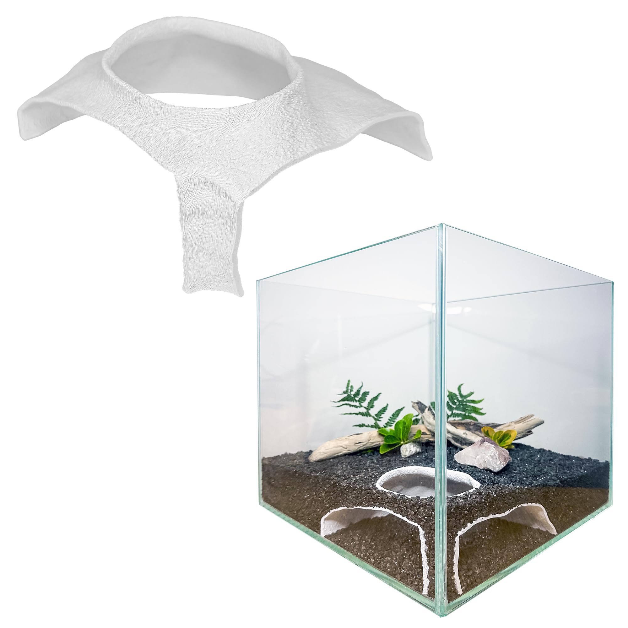BlubberCove Corner Aquarium Cave Tunnel – Pleco Cave (Large Entrance), Shrimp Hide & Corydoras Shelter | Fish Tank Cave & Natural Rock-Look Aquascape Decor for Nano & Planted Tanks (White)