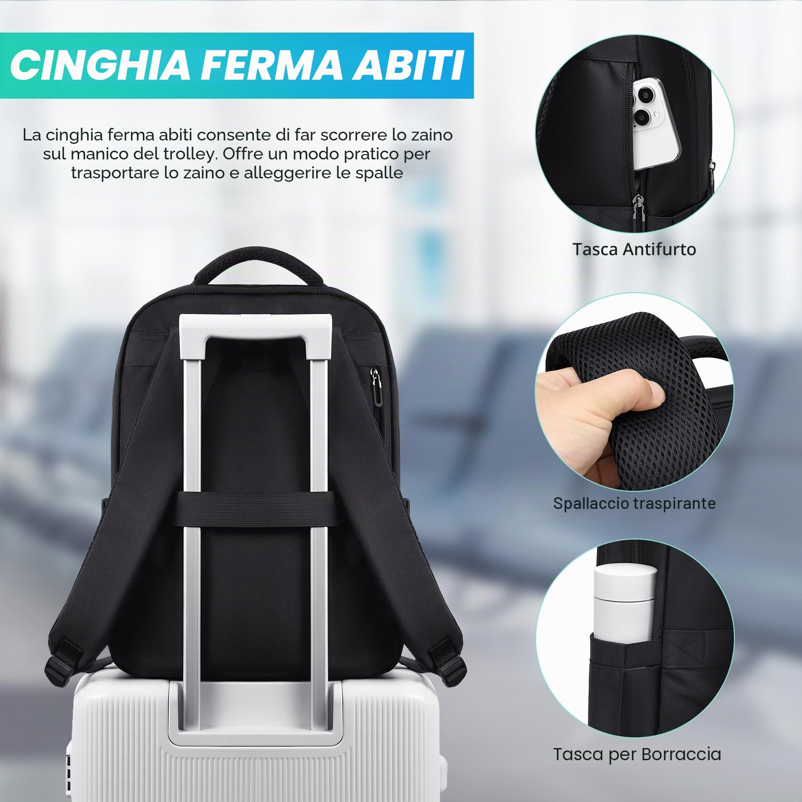VNINE Zaino Porta PC，Impermeabile Antifurto Zaino per Computer da 15.6 Pollici Notebook da Uomo Scuola,Lavoro o Viaggio