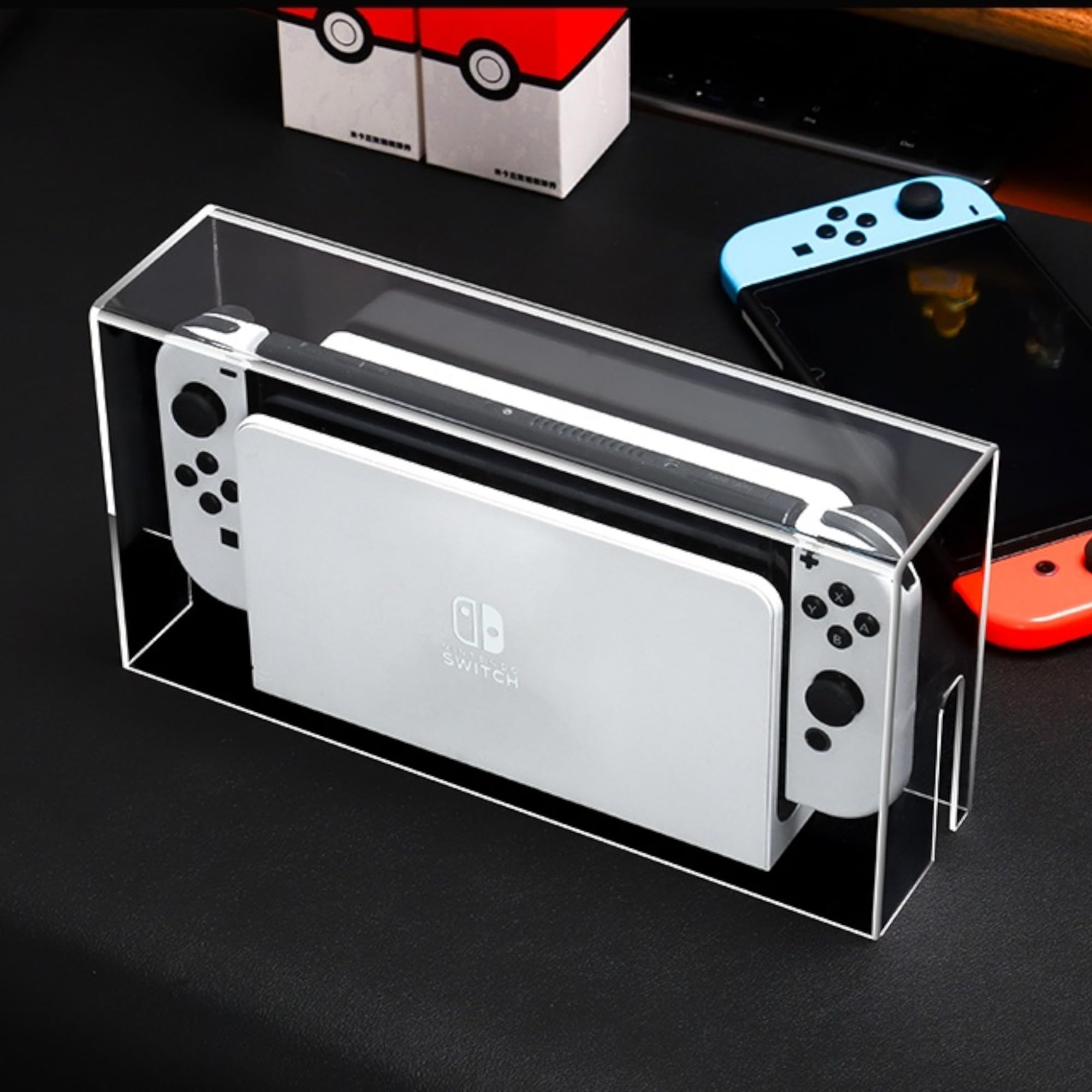 Schutzhülle Acryl Case mit LED Beleuchtung für Nintendo Switch/Switch OLED – Transparente Staubschutzhülle mit Fernbedienung